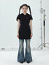 T-shirt Dress with Hood V-neck Slim Fit Black