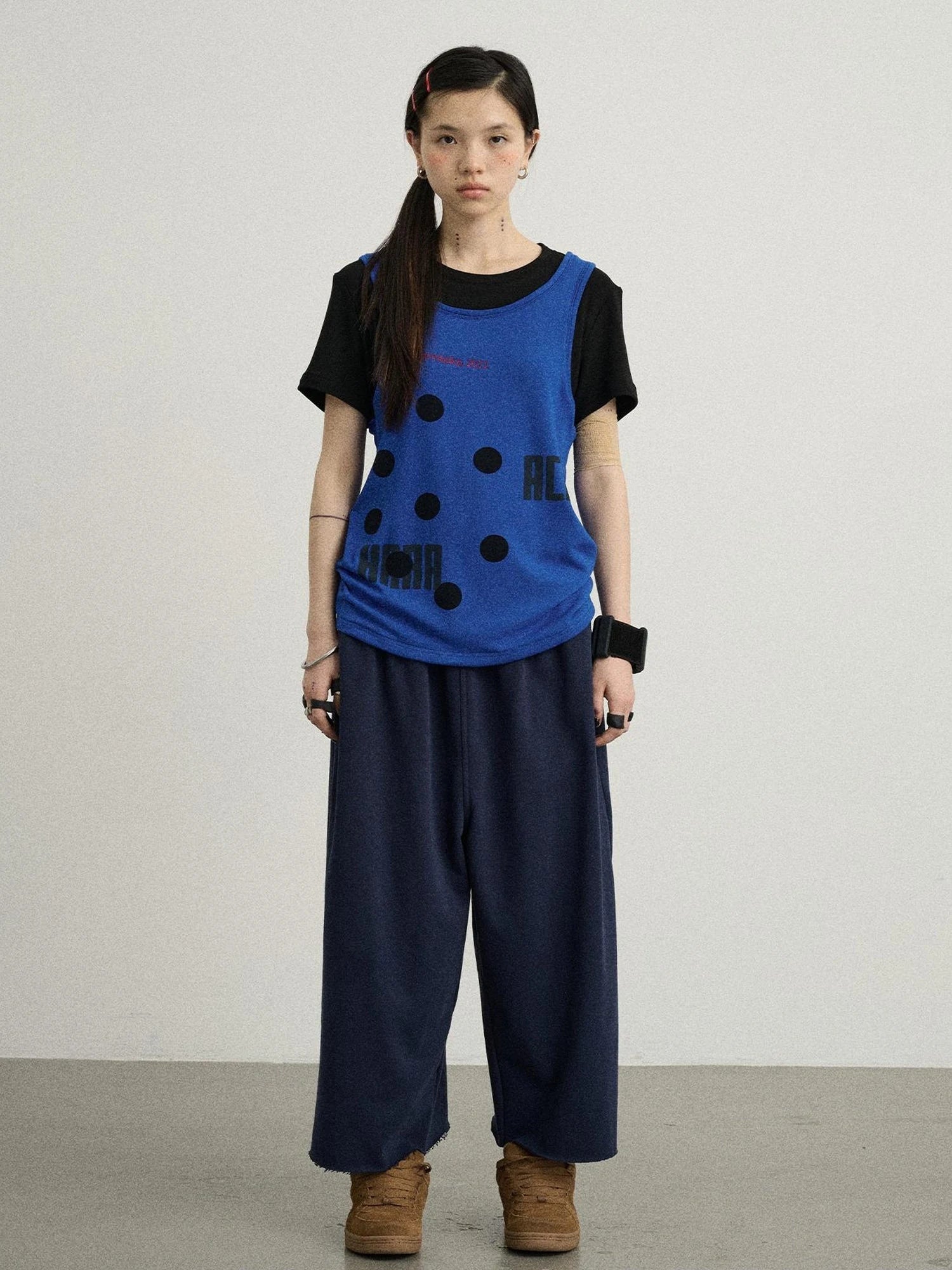 Tide Dot Mock Layered Knit Tee