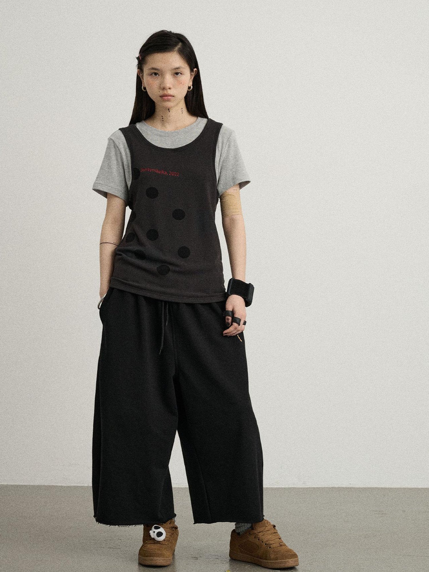 Achihara Tide Dot Mock Layered Knit Tee