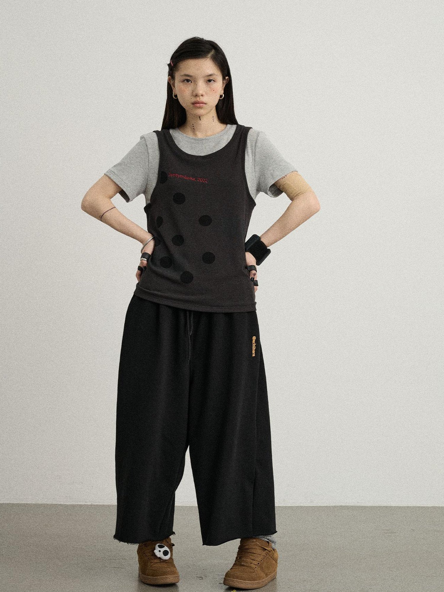 Achihara Tide Dot Mock Layered Knit Tee