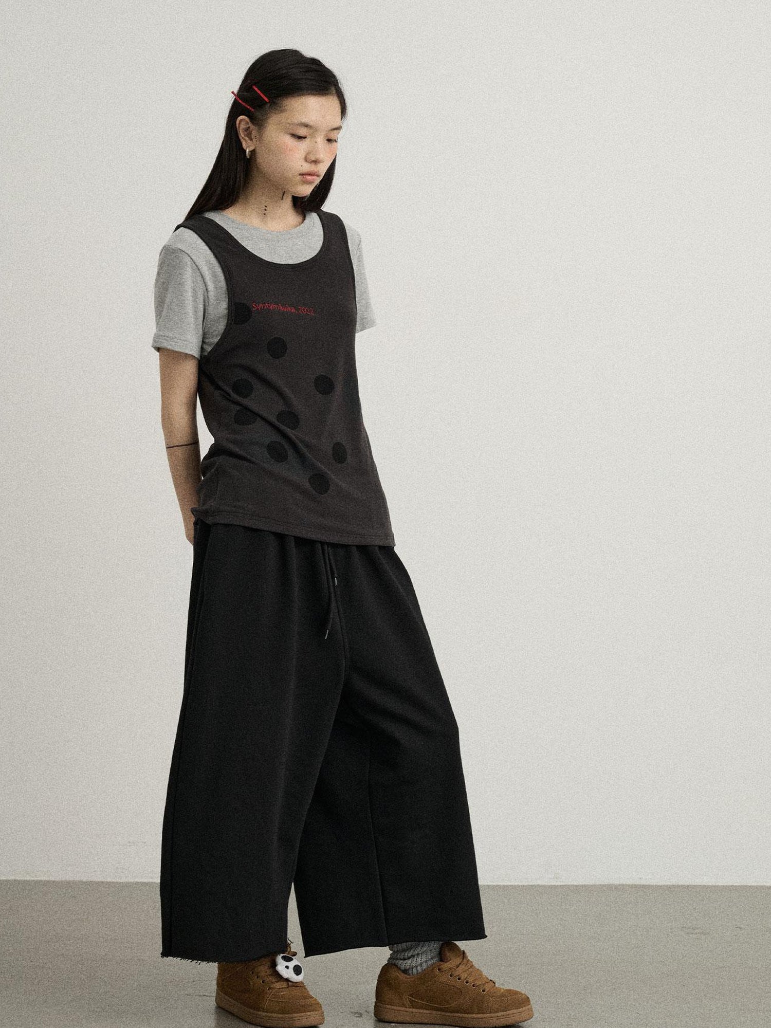 Achihara Tide Dot Mock Layered Knit Tee