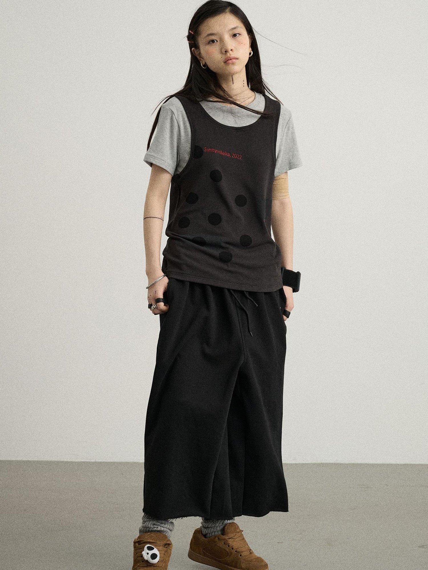 Achihara Tide Dot Mock Layered Knit Tee