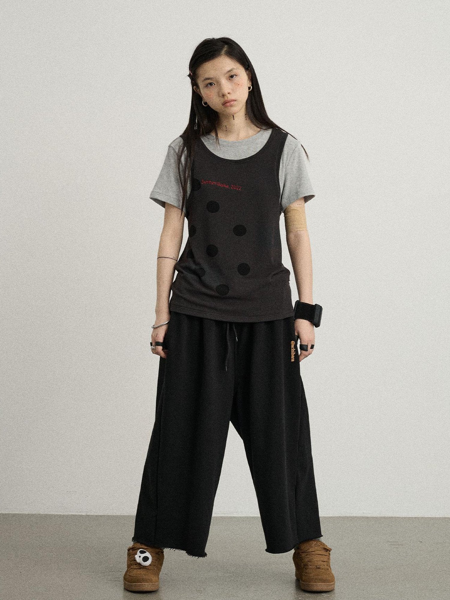 Achihara Tide Dot Mock Layered Knit Tee