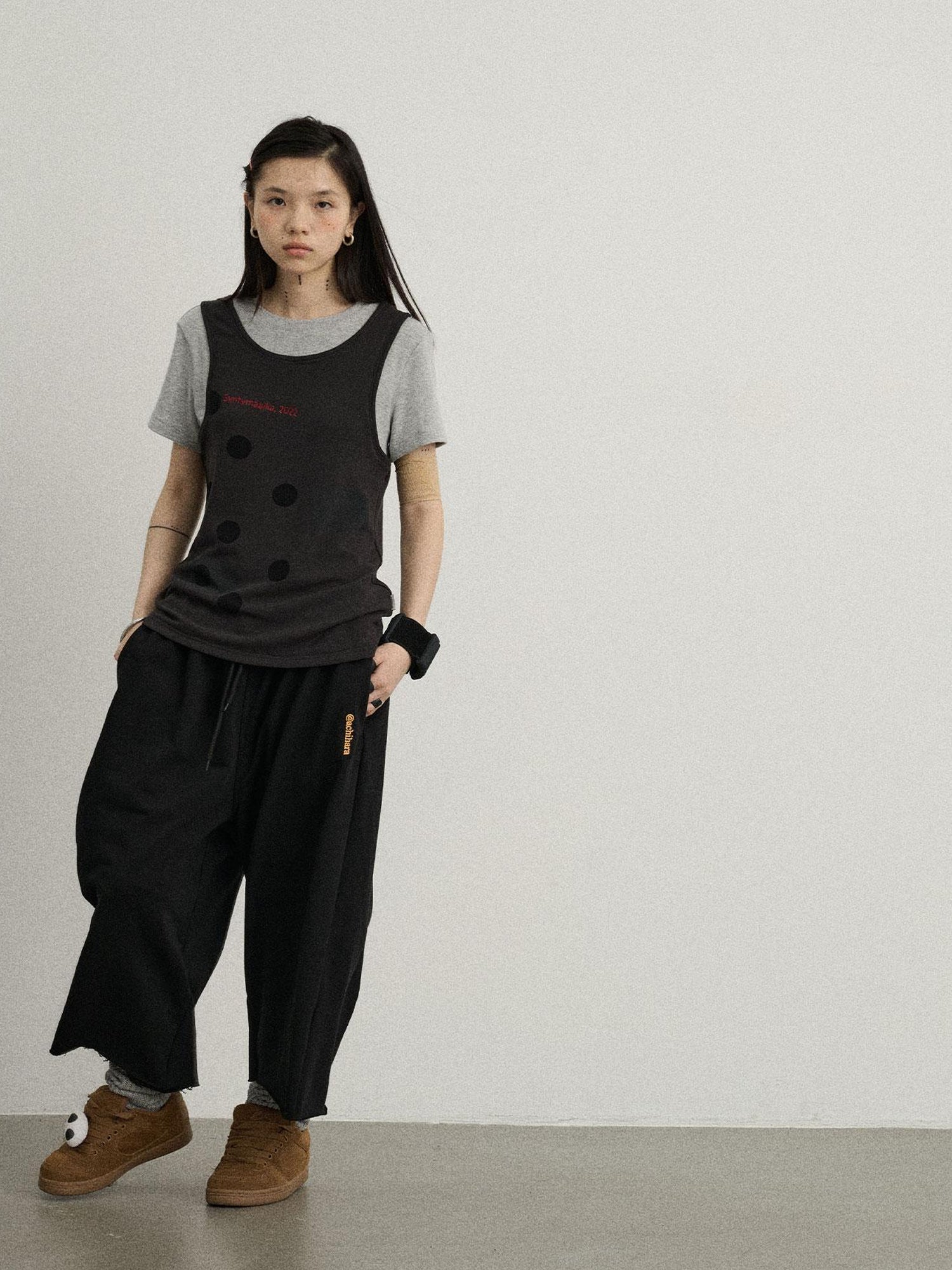 Achihara Tide Dot Mock Layered Knit Tee