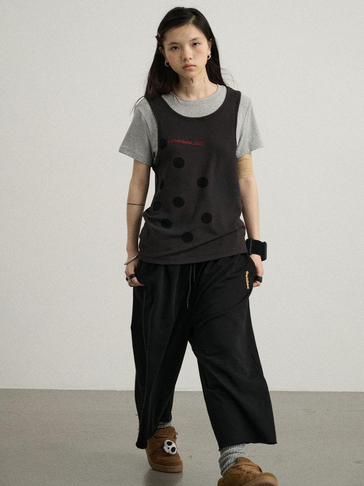 Achihara Tide Dot Mock Layered Knit Tee