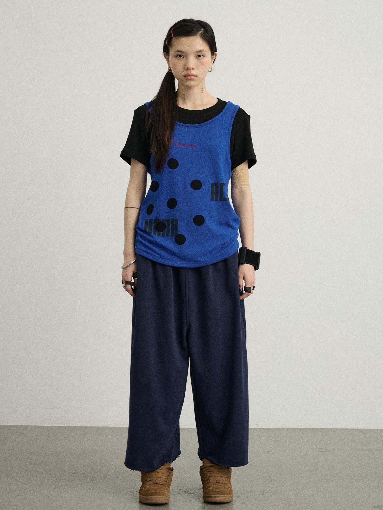 Achihara Tide Dot Mock Layered Knit Tee