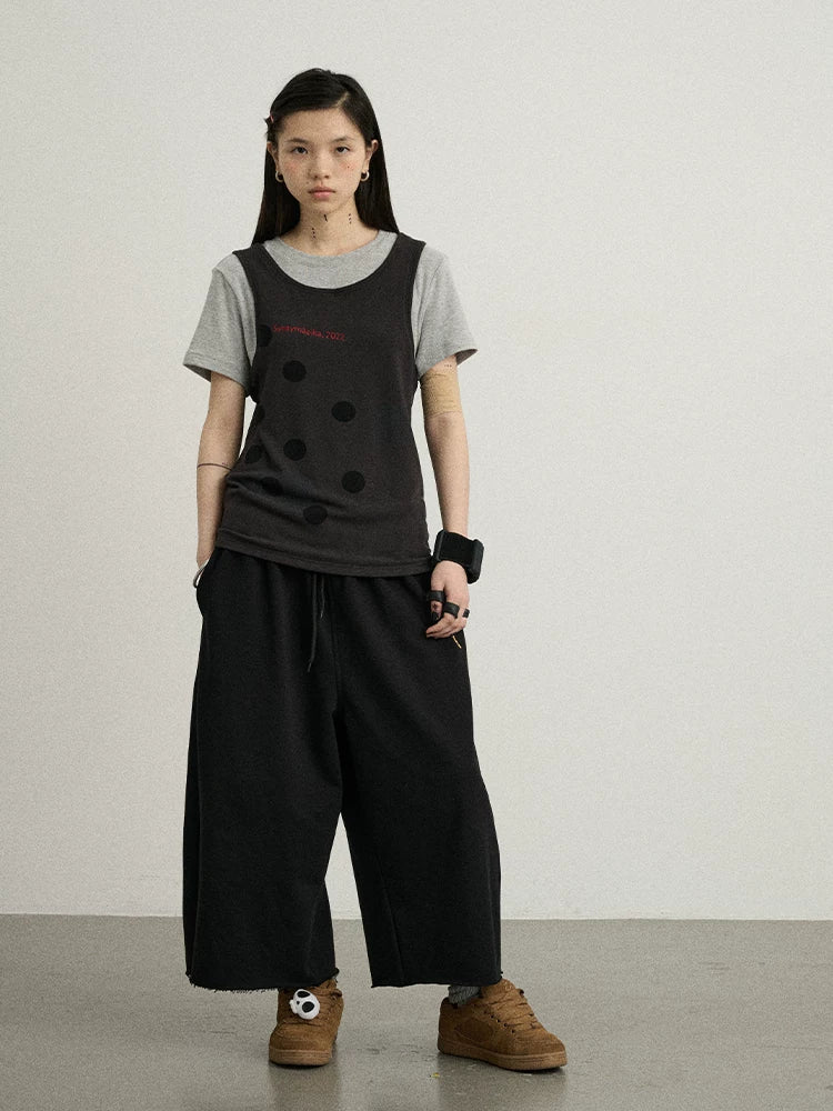 Achihara Tide Dot Mock Layered Knit Tee-2