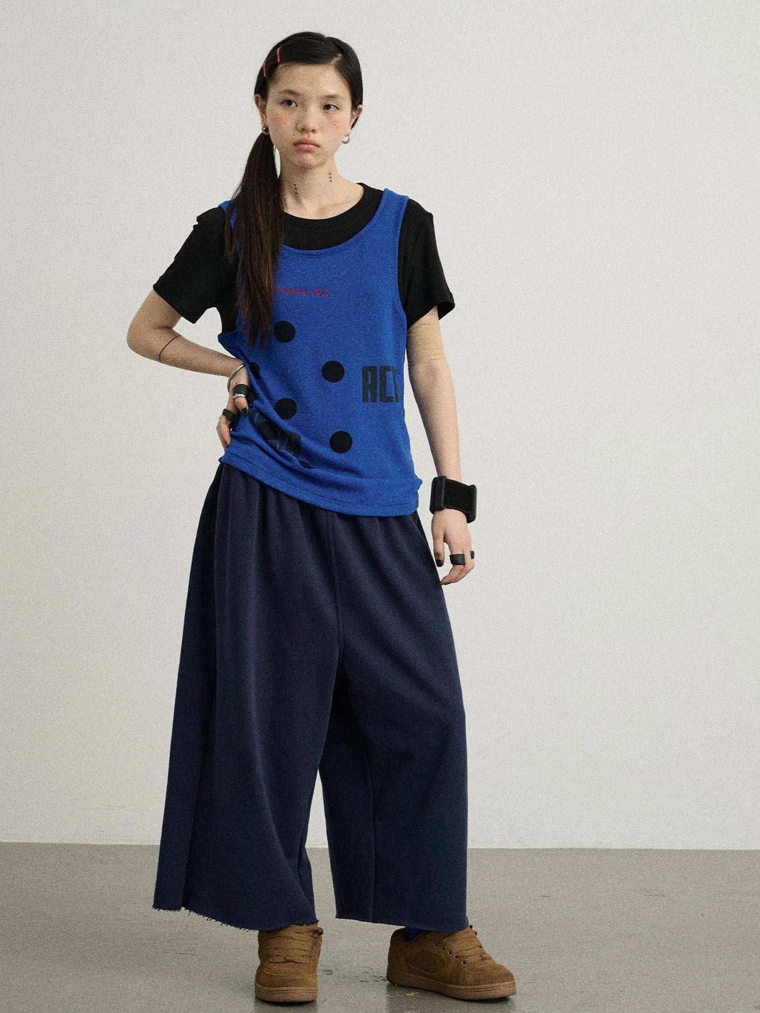 Tide Dot Mock Layered Knit Tee