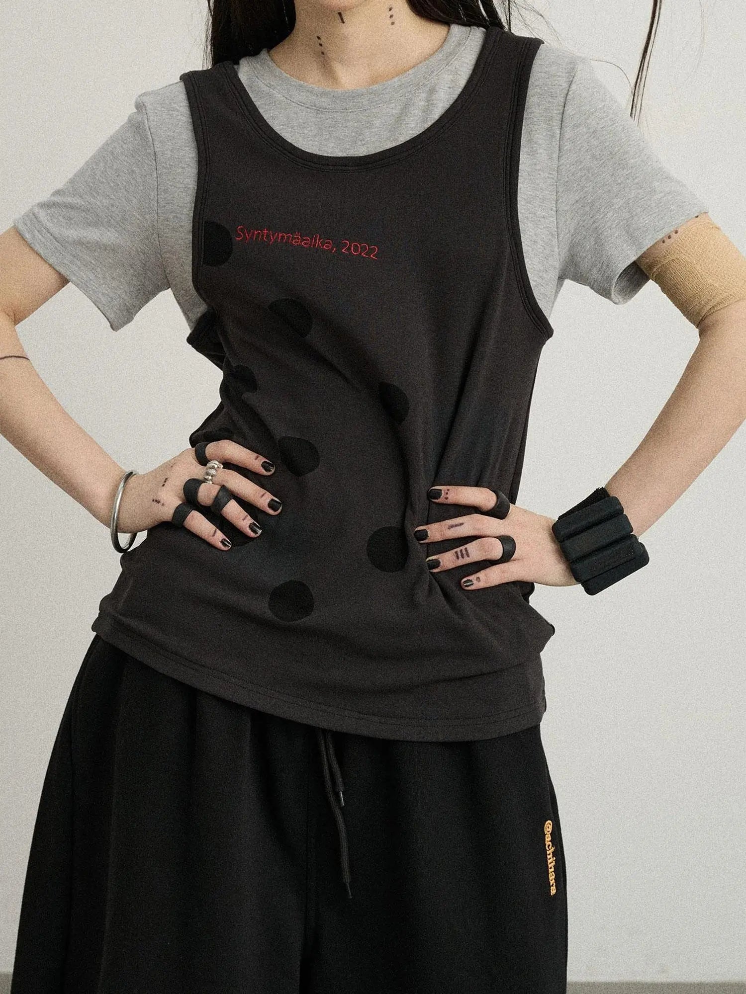 Tide Dot Mock Layered Knit Tee