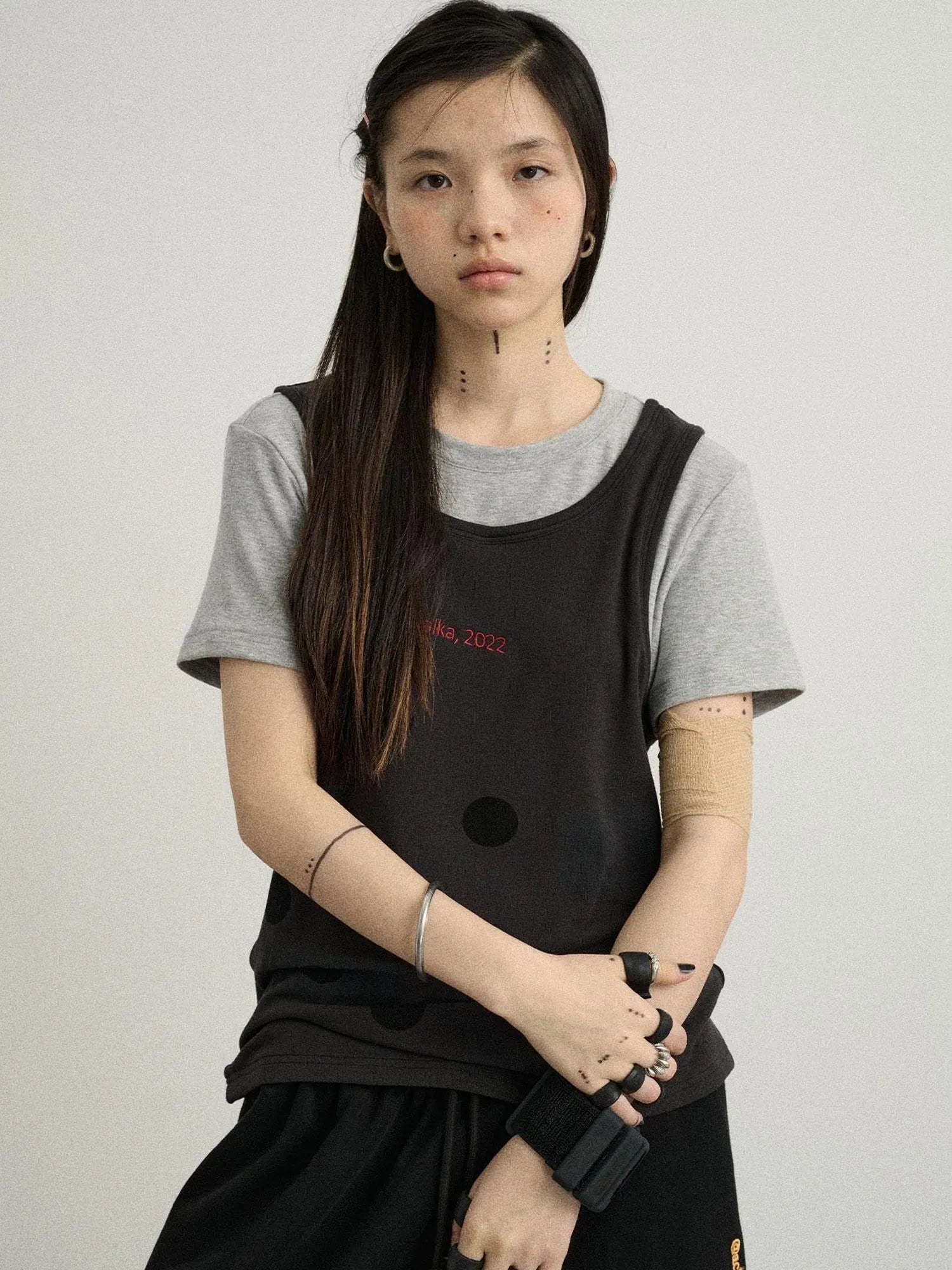 Tide Dot Mock Layered Knit Tee