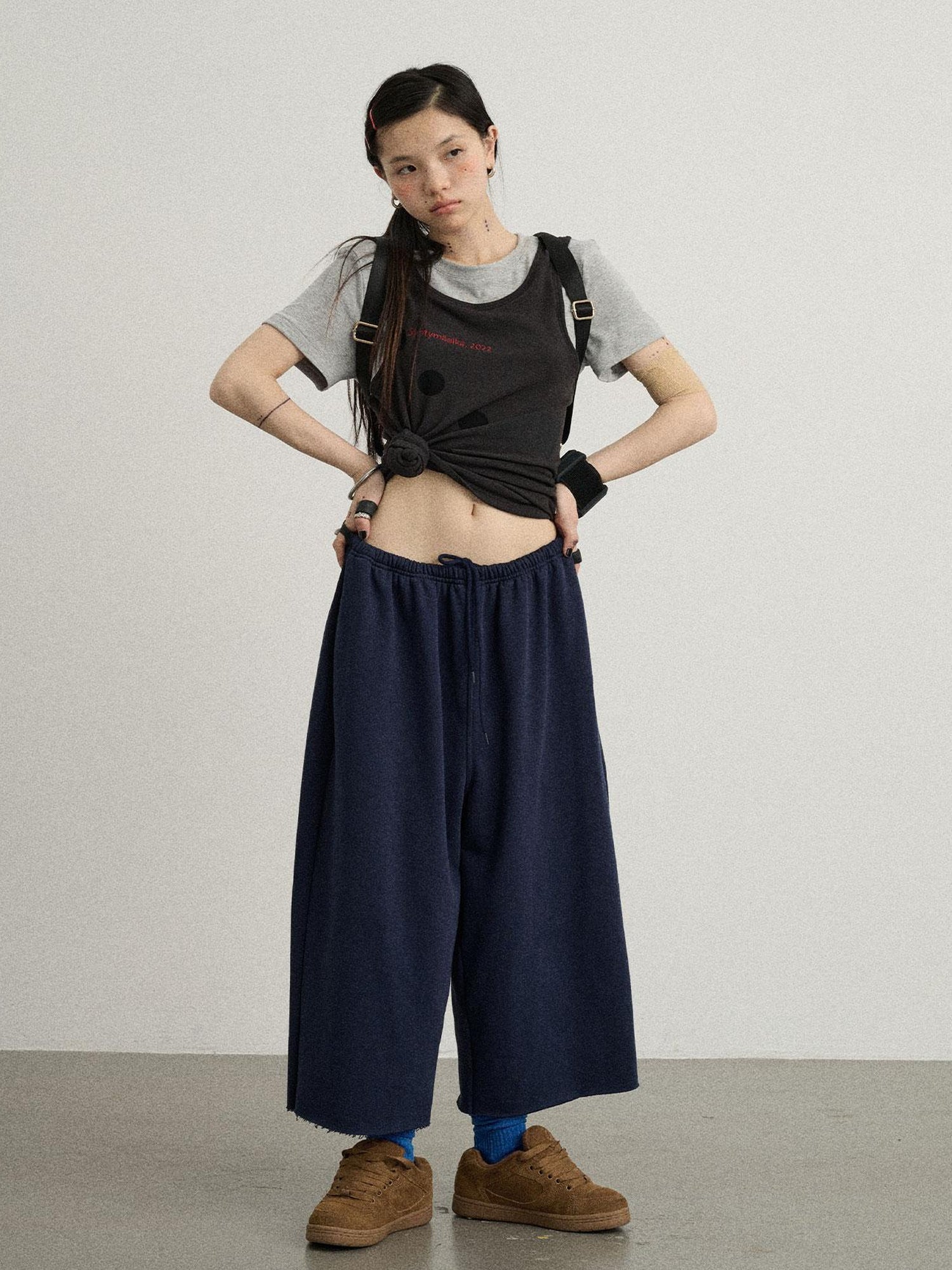 Achihara Tide Dot Mock Layered Knit Tee