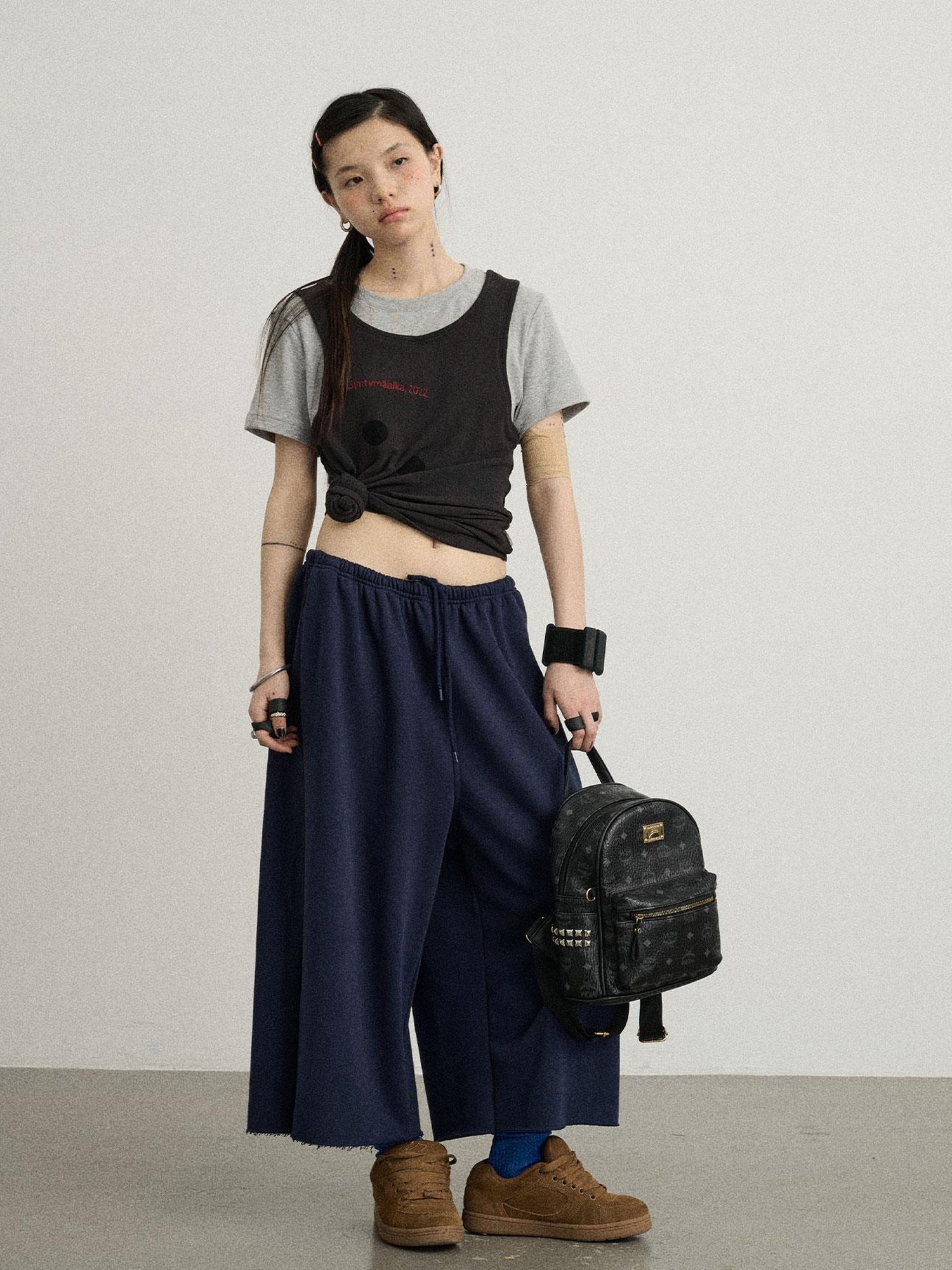Achihara Tide Dot Mock Layered Knit Tee