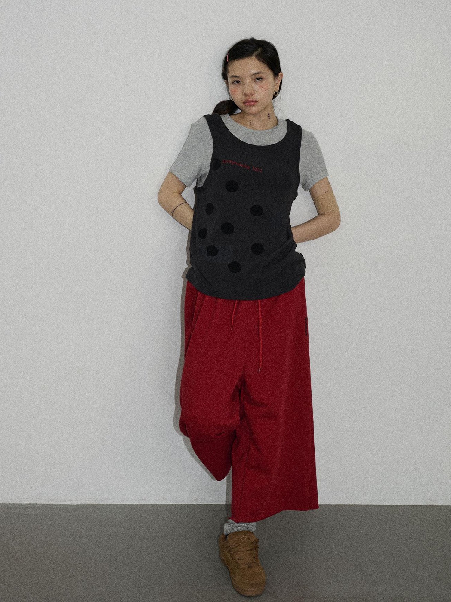 Achihara Tide Dot Mock Layered Knit Tee