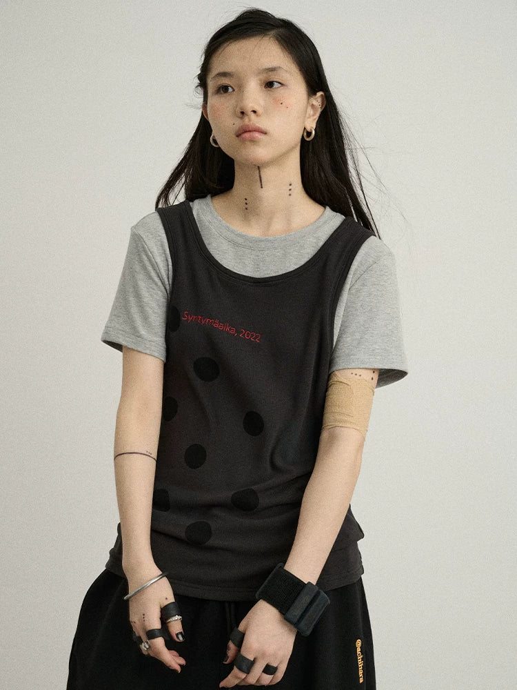 Achihara Tide Dot Mock Layered Knit Tee-4