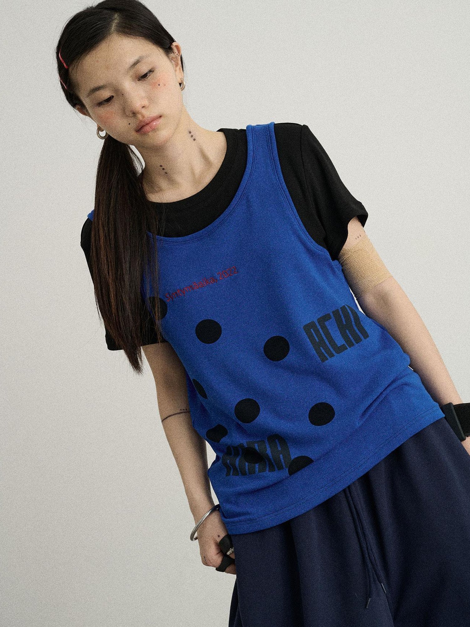 Achihara Tide Dot Mock Layered Knit Tee