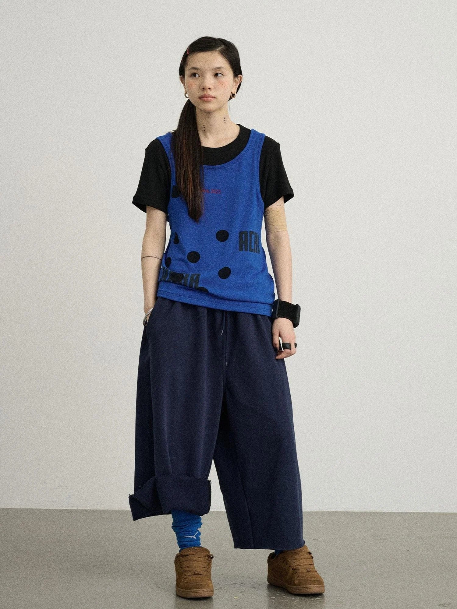 Tide Dot Mock Layered Knit Tee