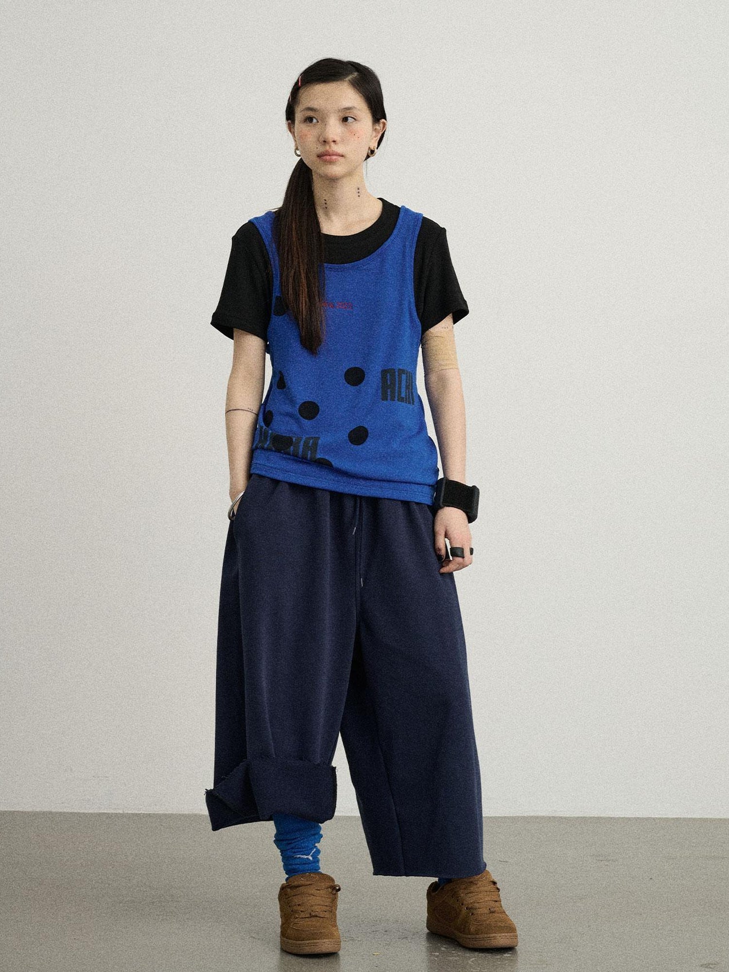 Achihara Tide Dot Mock Layered Knit Tee