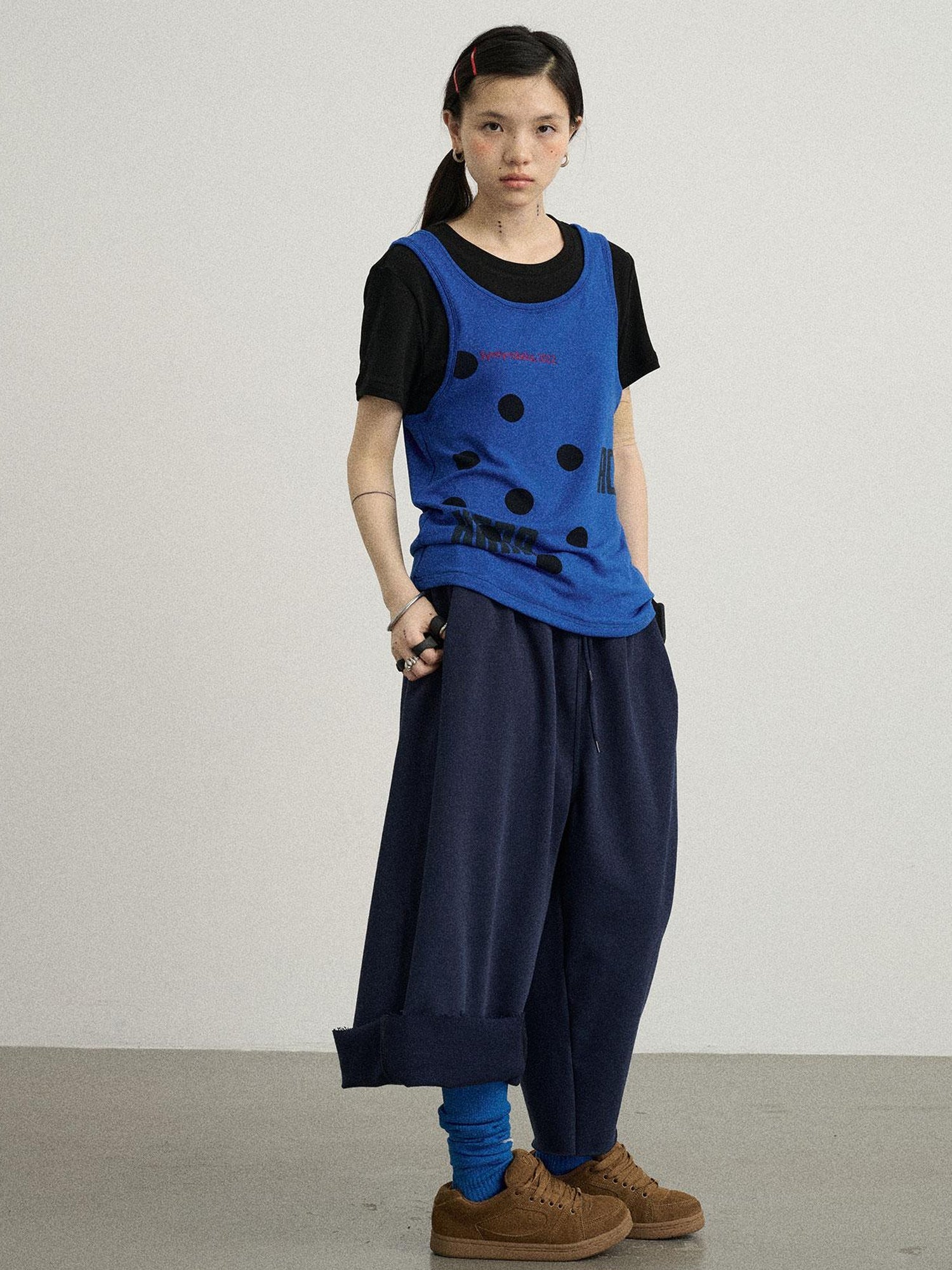 Achihara Tide Dot Mock Layered Knit Tee