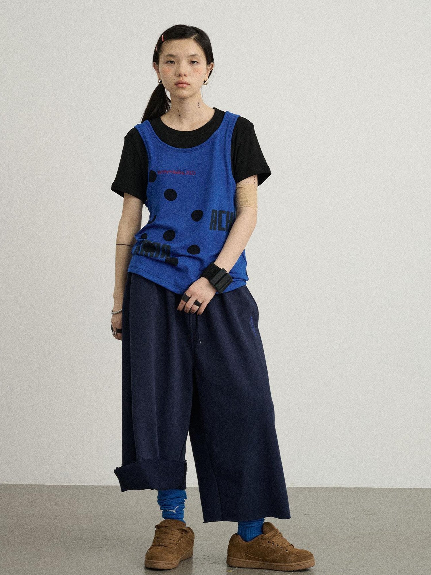 Achihara Tide Dot Mock Layered Knit Tee