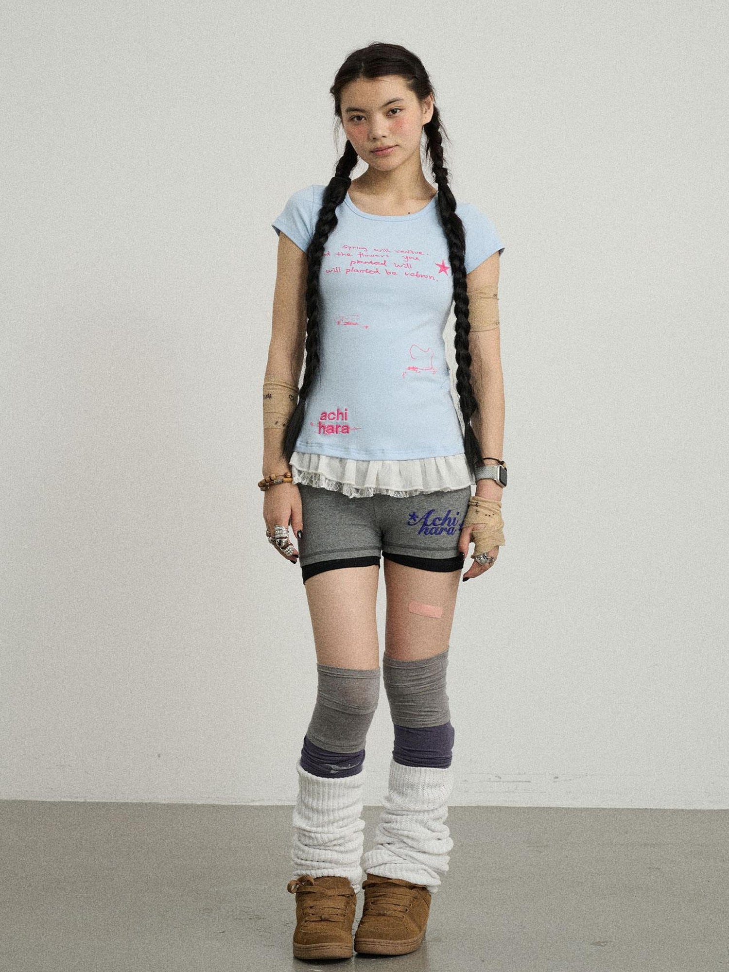 Achihara Time Bandage Floral Trim Tee