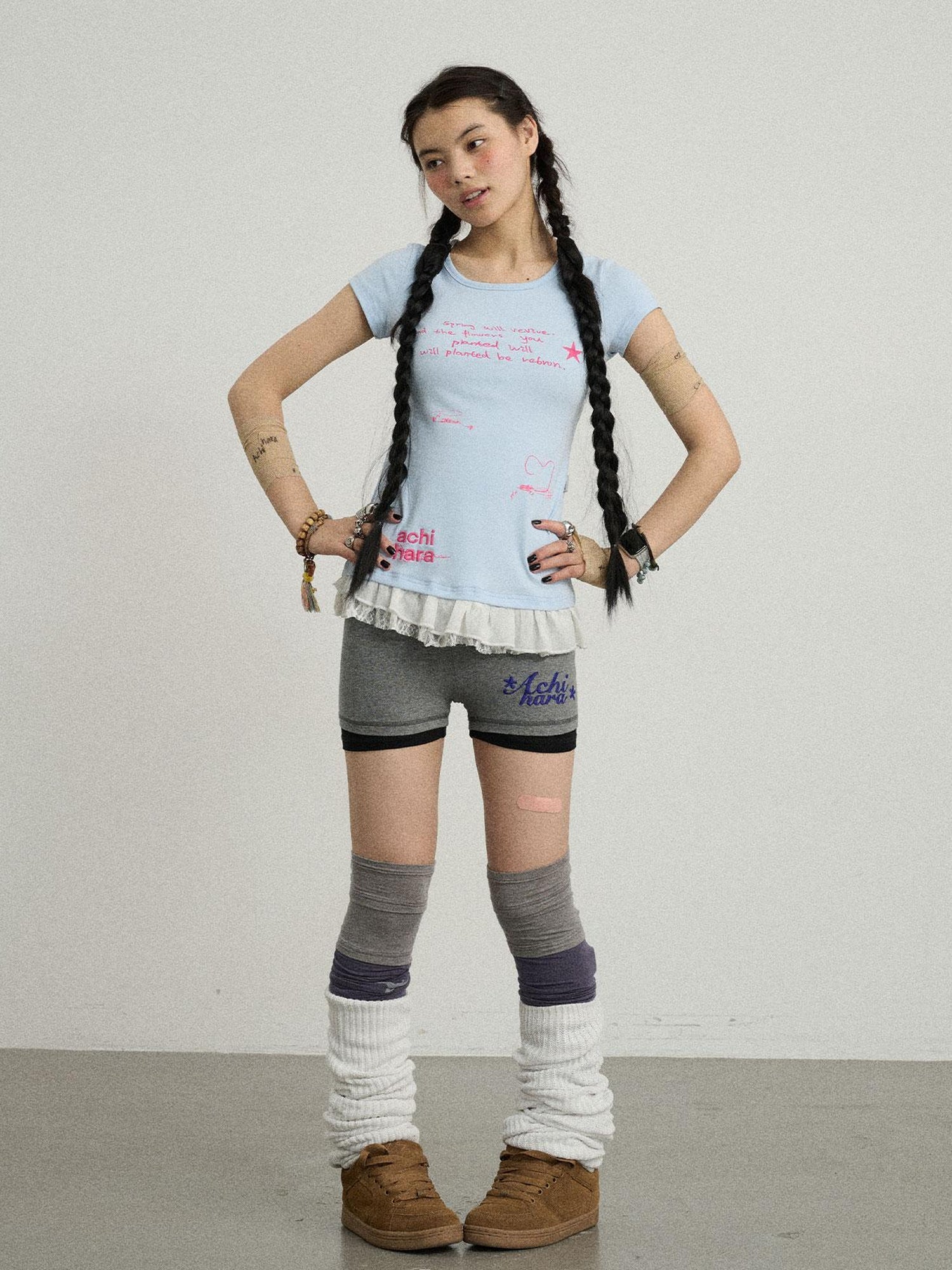 Achihara Time Bandage Floral Trim Tee