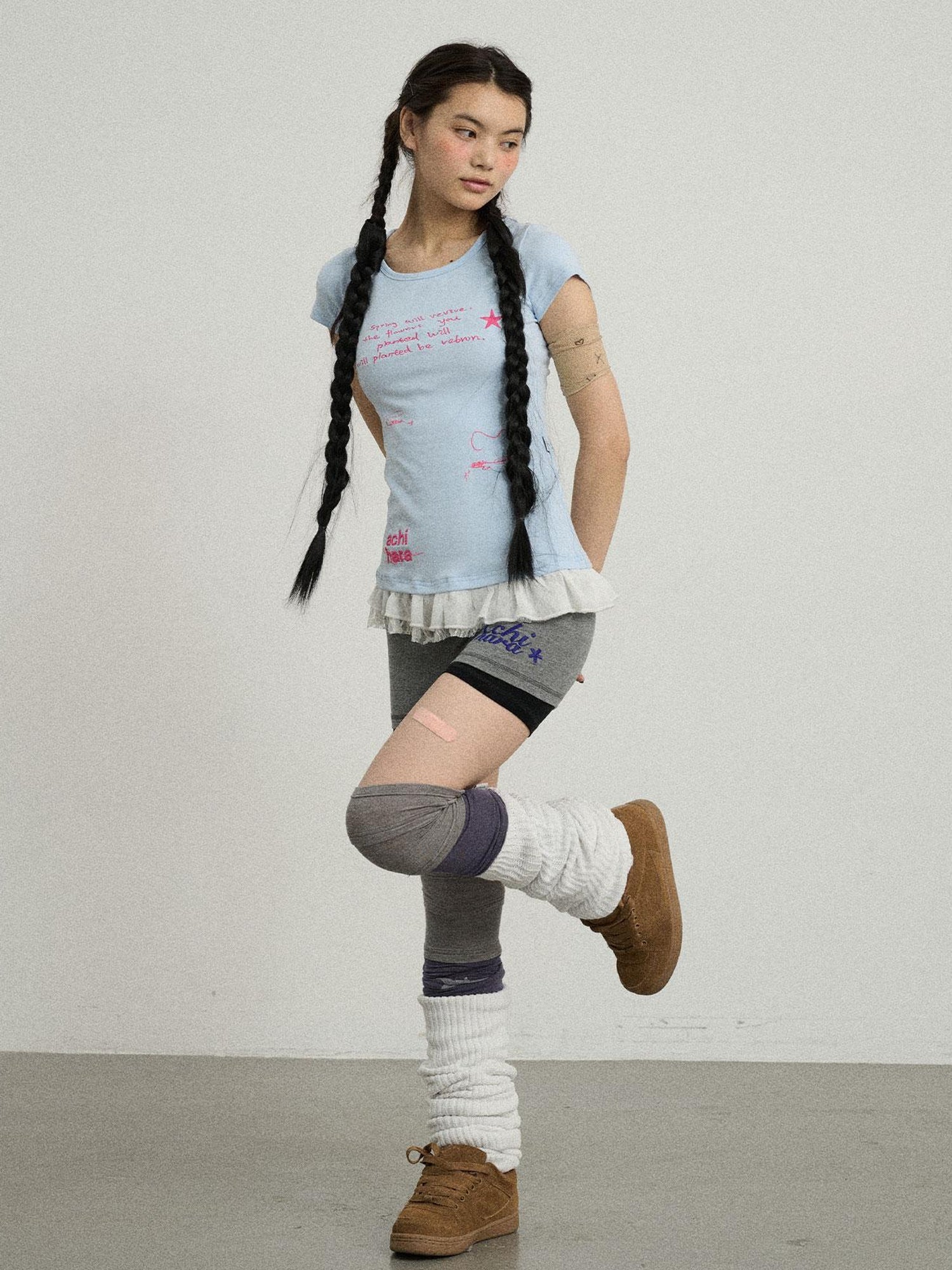 Achihara Time Bandage Floral Trim Tee