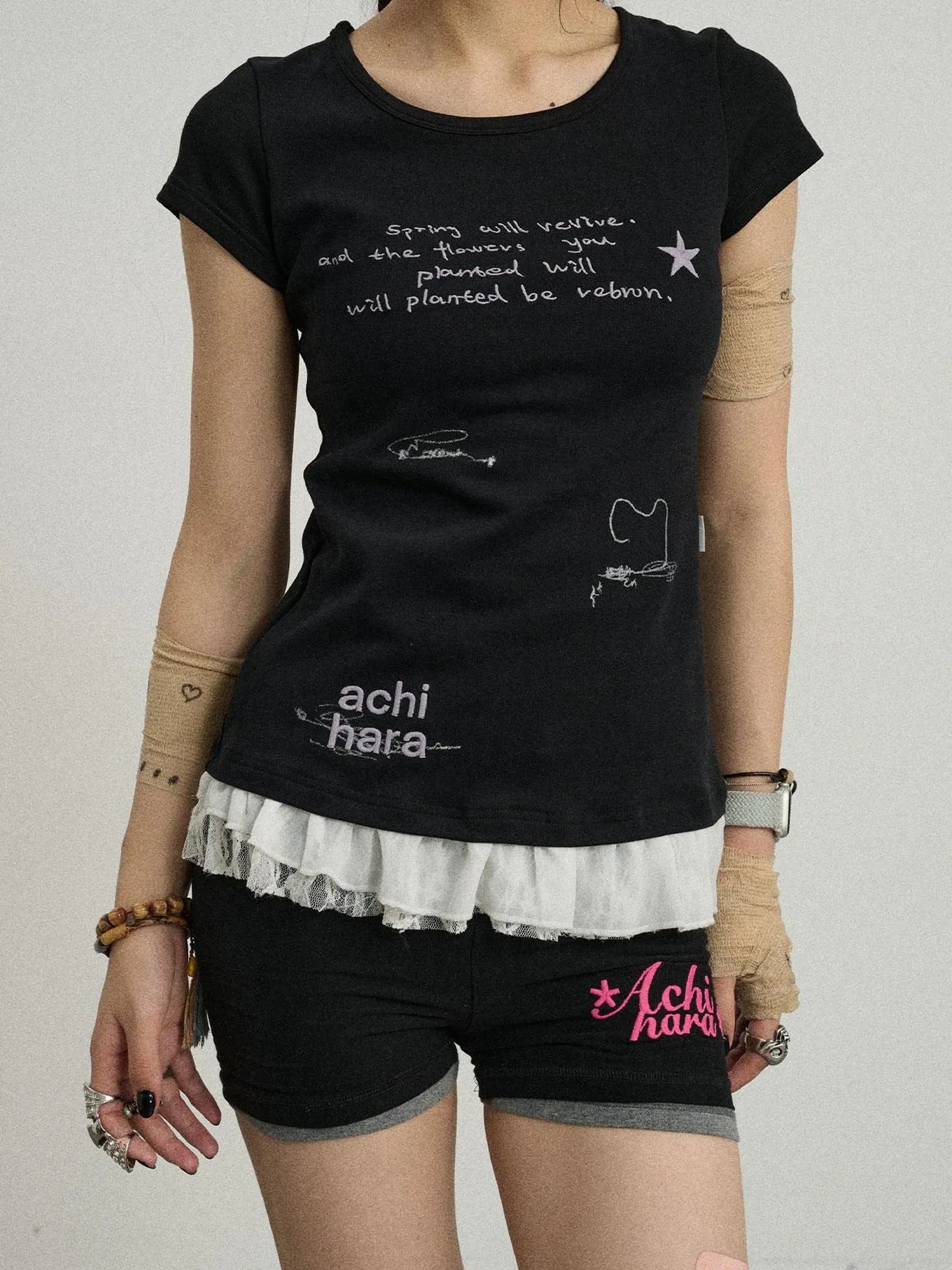 Time Bandage Floral Trim Tee