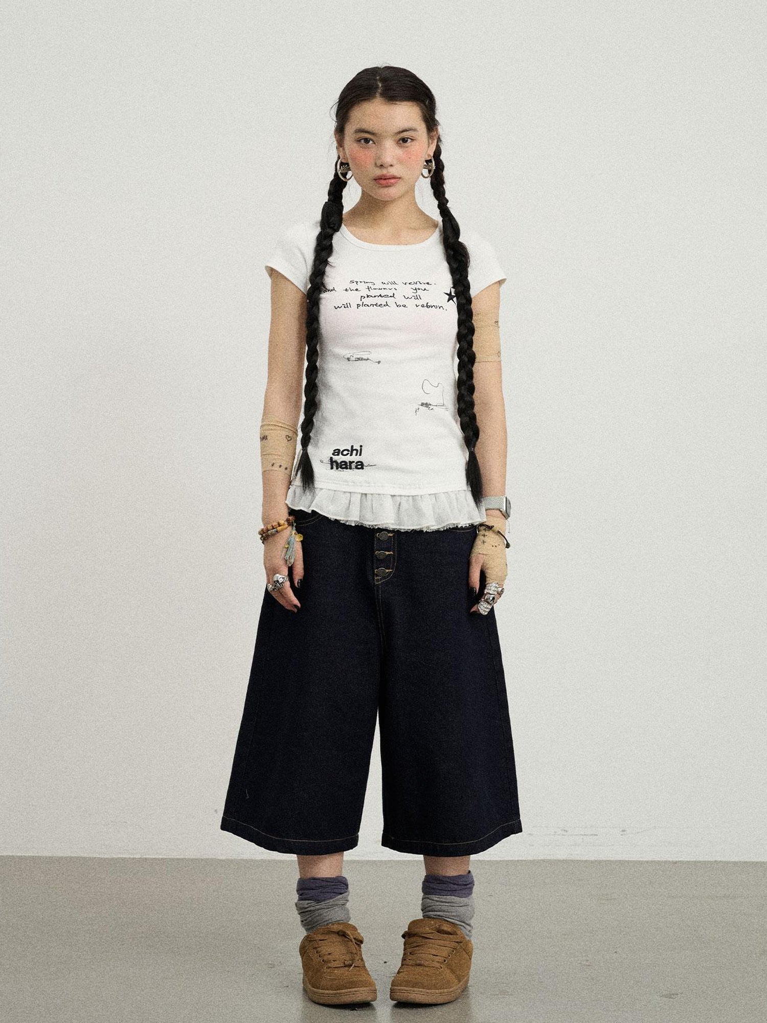 Achihara Time Bandage Floral Trim Tee