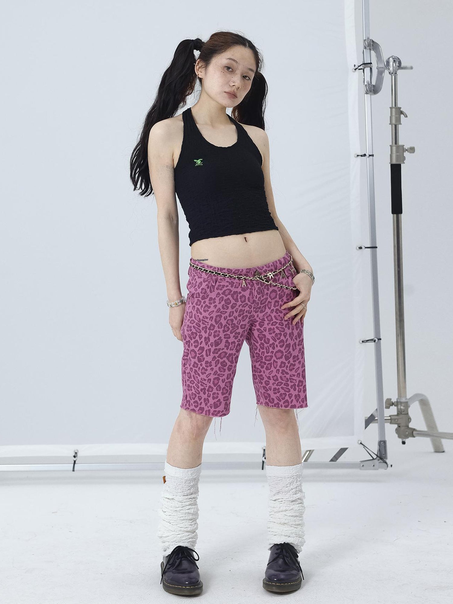 Achihara Tomboy Summer Leopard Print Cotton Shorts