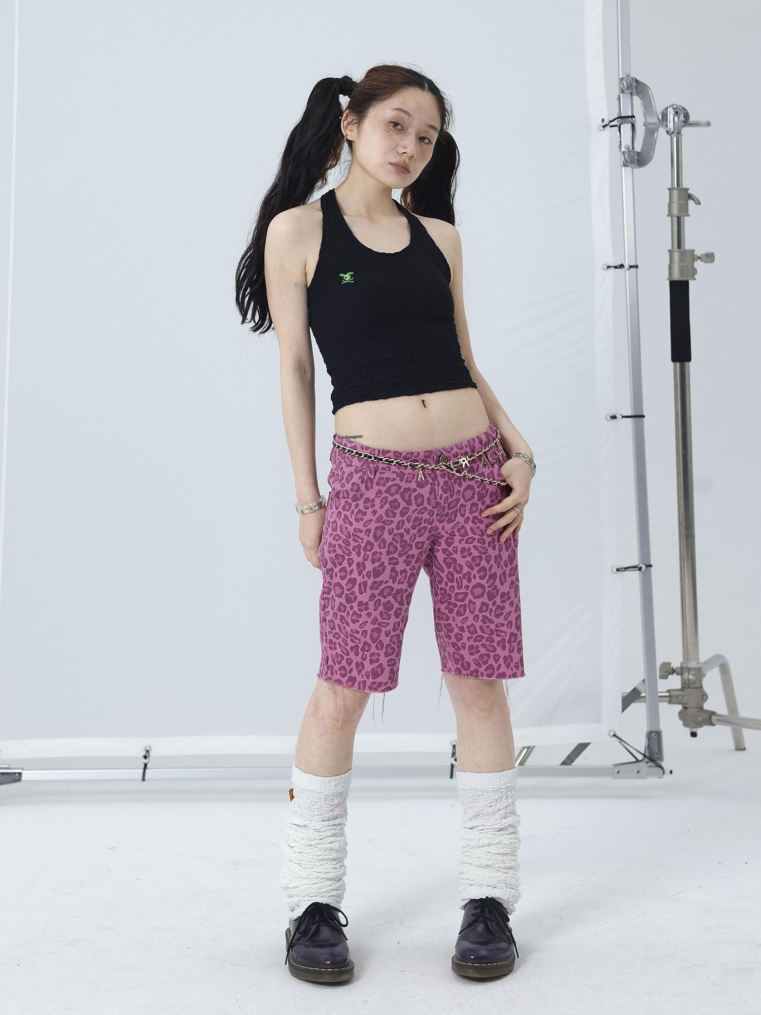 Achihara Tomboy Summer Leopard Print Cotton Shorts