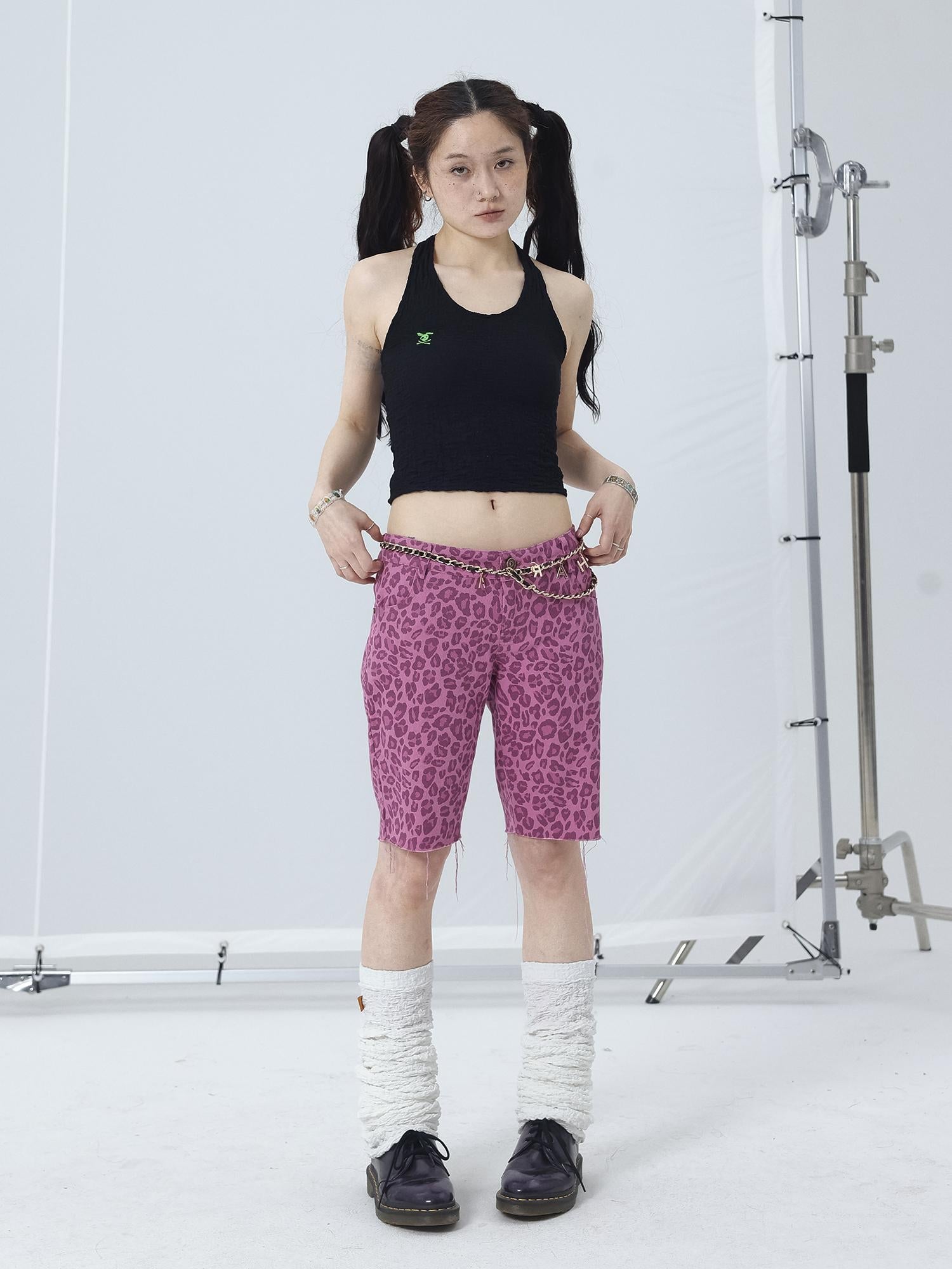 Achihara Tomboy Summer Leopard Print Cotton Shorts