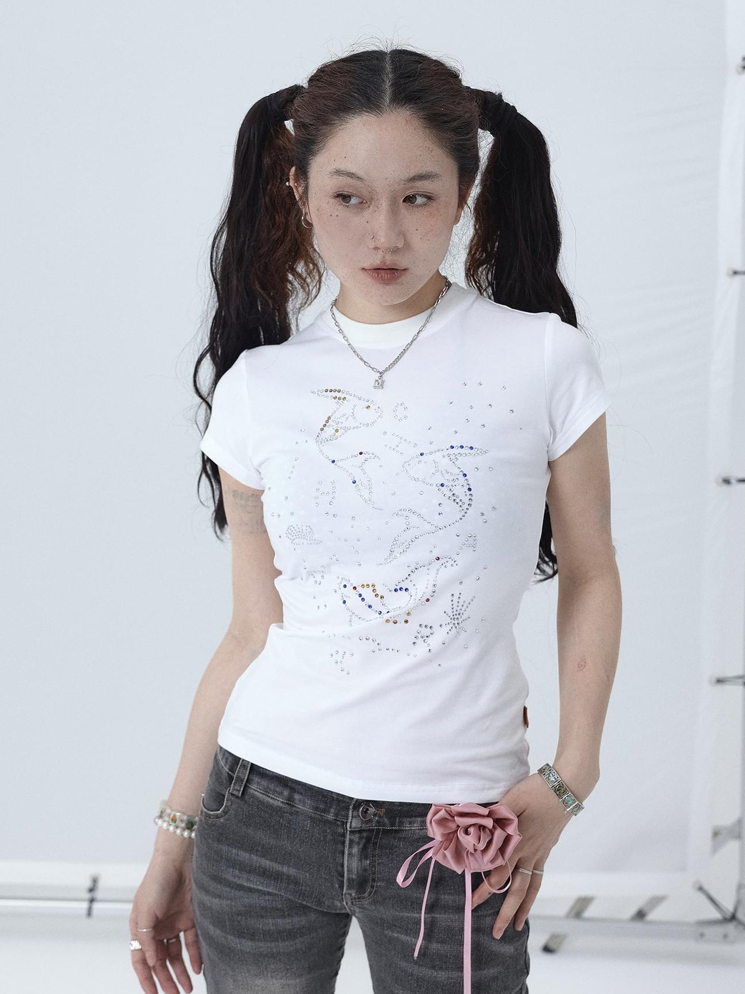 Achihara Tropical Fish Rhinestone Summer Tee & Tank Top Set