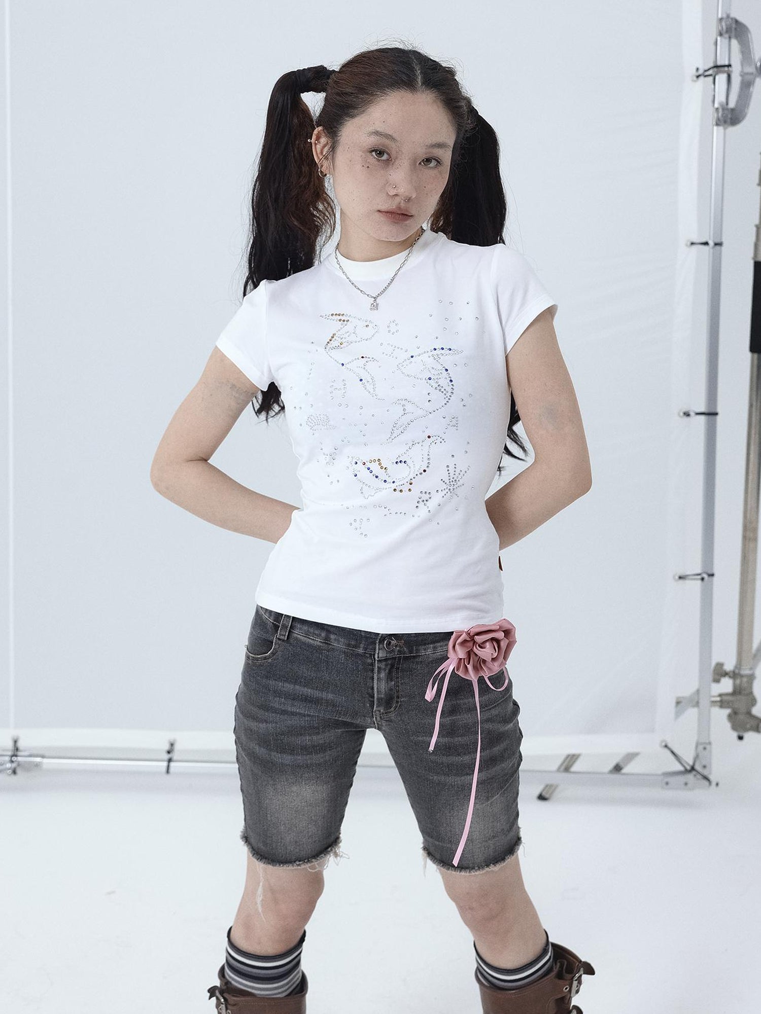 Achihara Tropical Fish Rhinestone Summer Tee & Tank Top Set