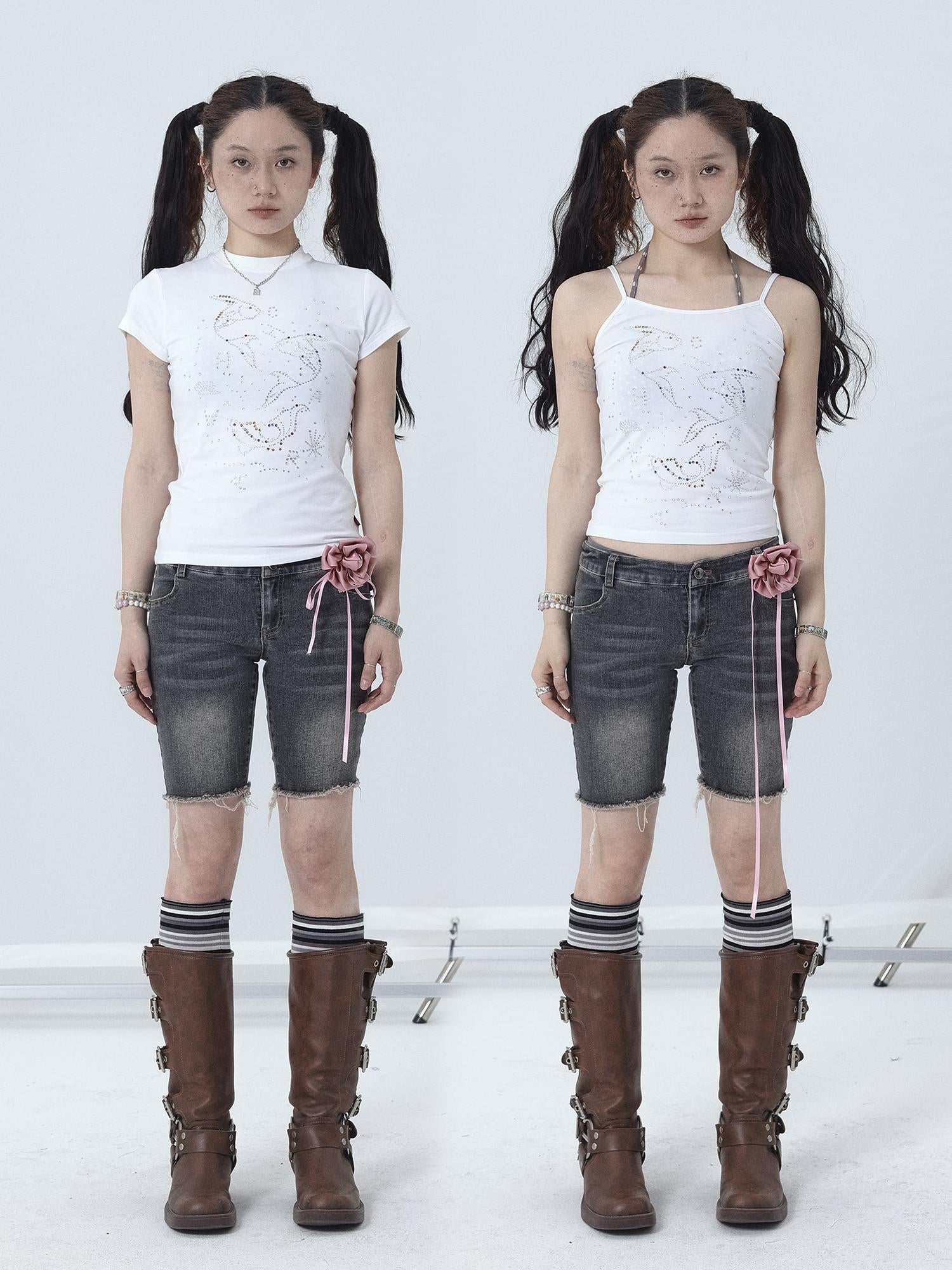 Achihara Tropical Fish Rhinestone Summer Tee & Tank Top Set