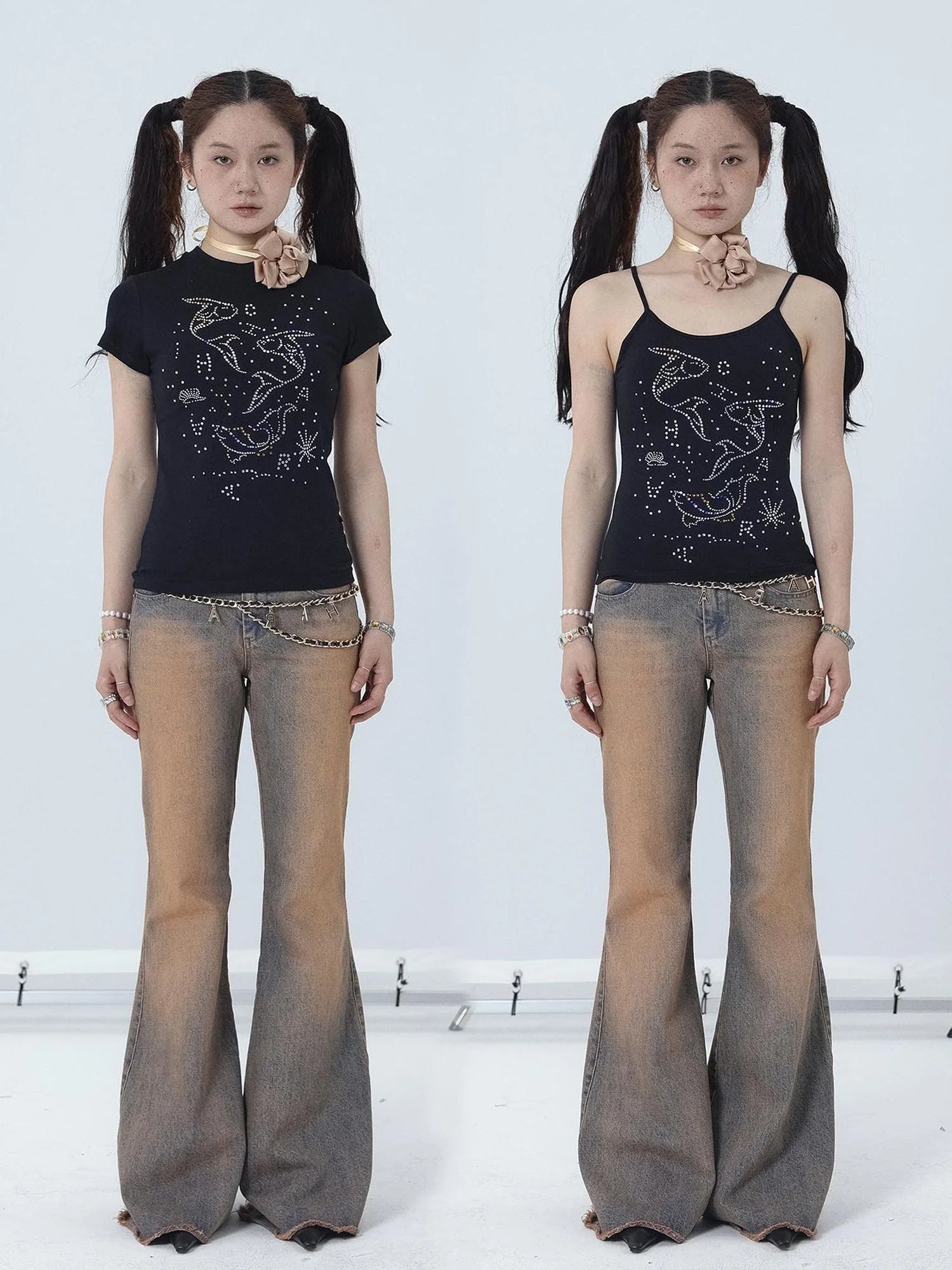 Tropical Fish Rhinestone Summer Tee & Tank Top Set