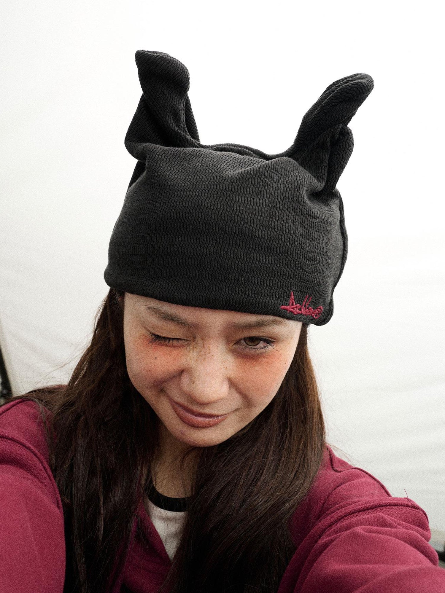 Achihara Twist Ear Knit Cap With Adjustable Cat Ears