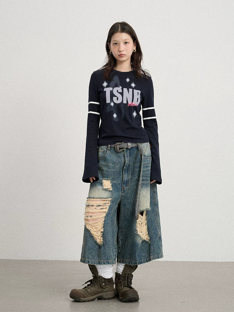 Achihara Tyndall Effect Short Sleeve Tee Warp Print Peace Message-2