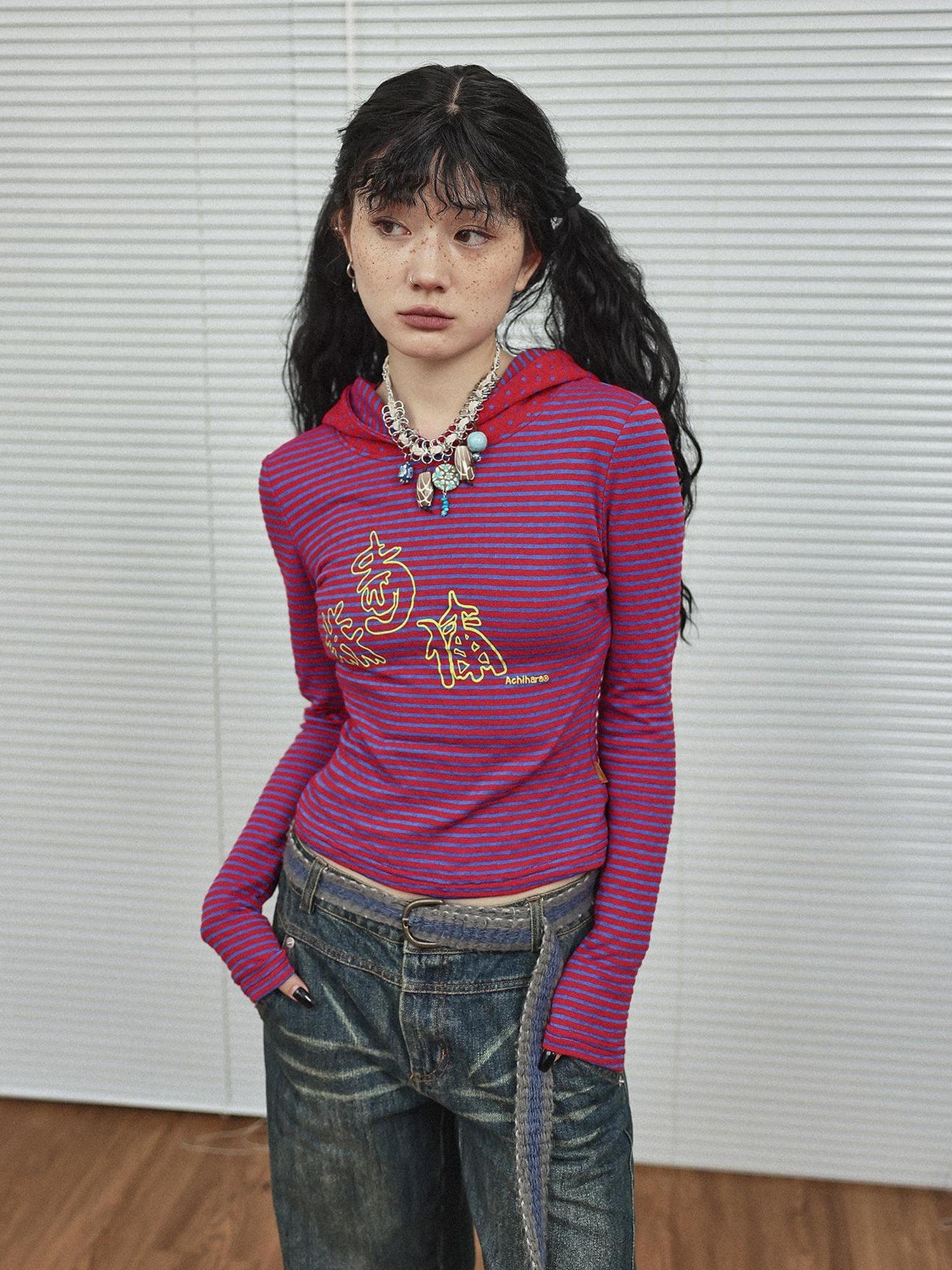 Achihara Universe Stripe Hoodie Soft Vintage Print Tee