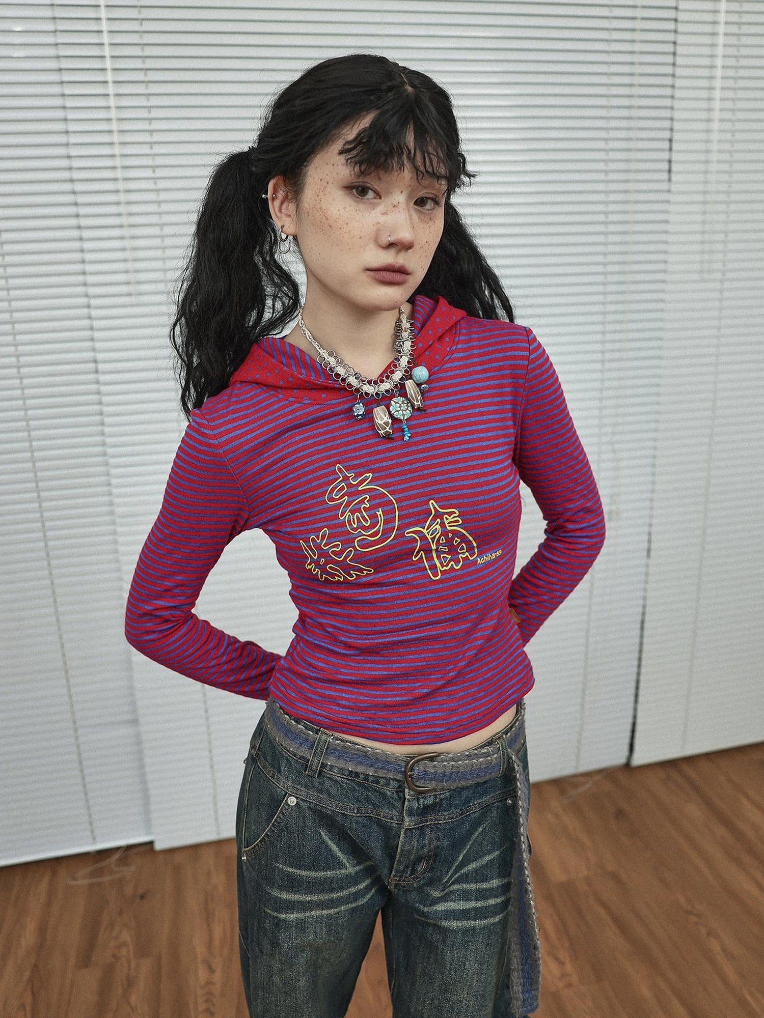 Achihara Universe Stripe Hoodie Soft Vintage Print Tee