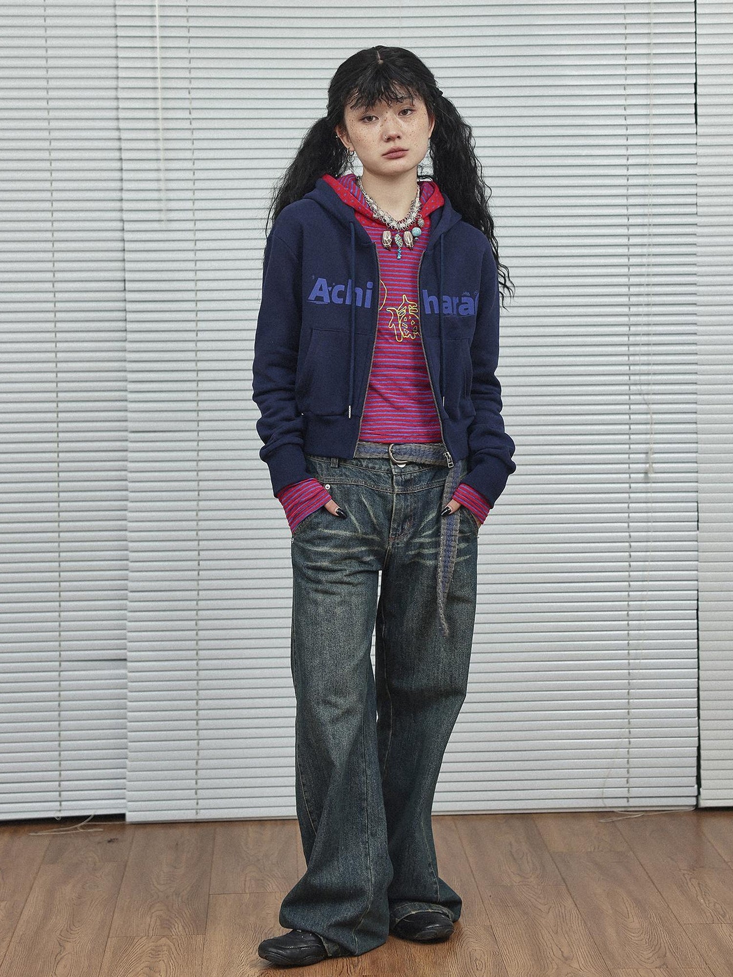 Achihara Universe Stripe Hoodie Soft Vintage Print Tee