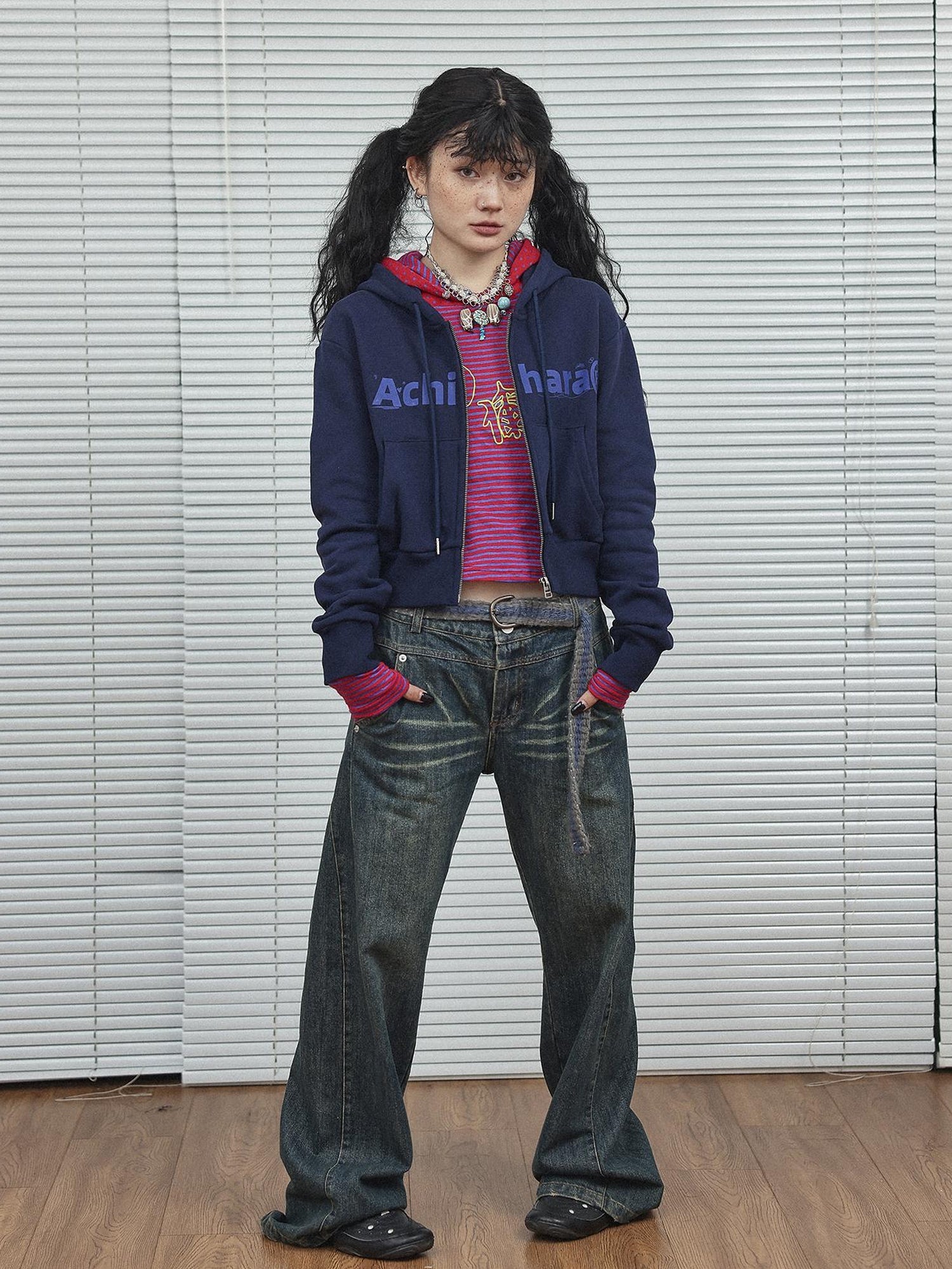 Achihara Universe Stripe Hoodie Soft Vintage Print Tee