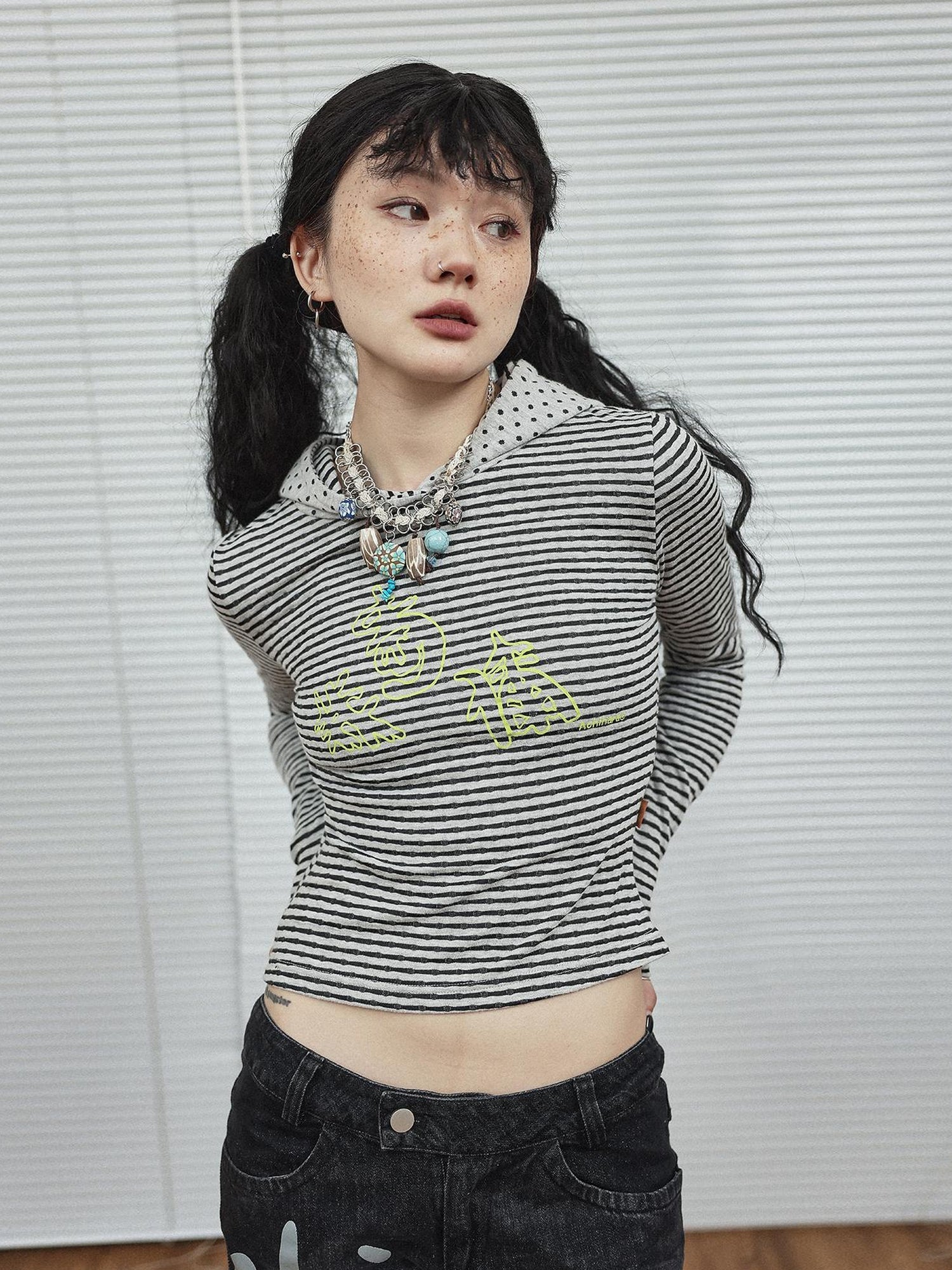 Achihara Universe Stripe Hoodie Soft Vintage Print Tee