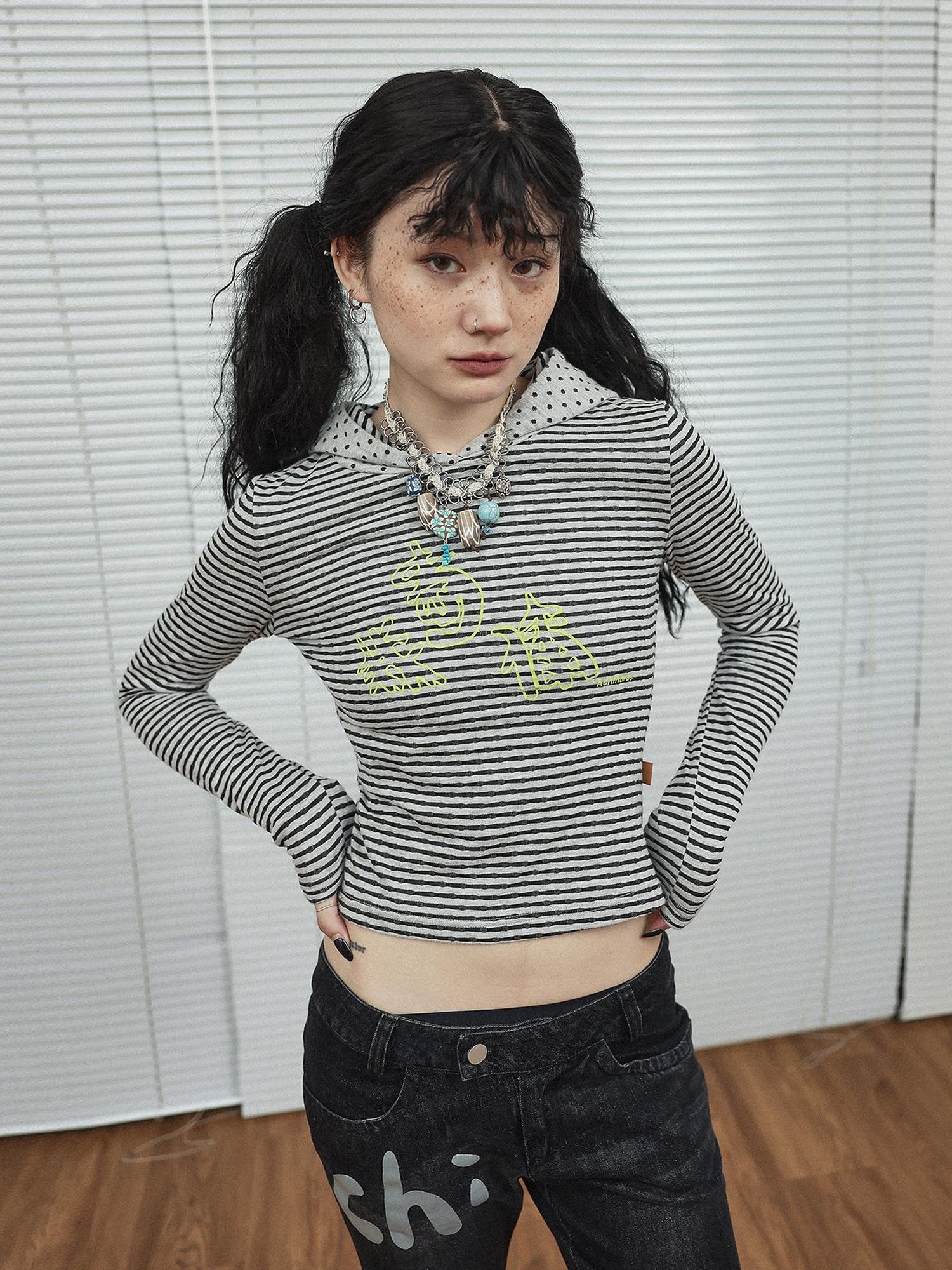 Achihara Universe Stripe Hoodie Soft Vintage Print Tee
