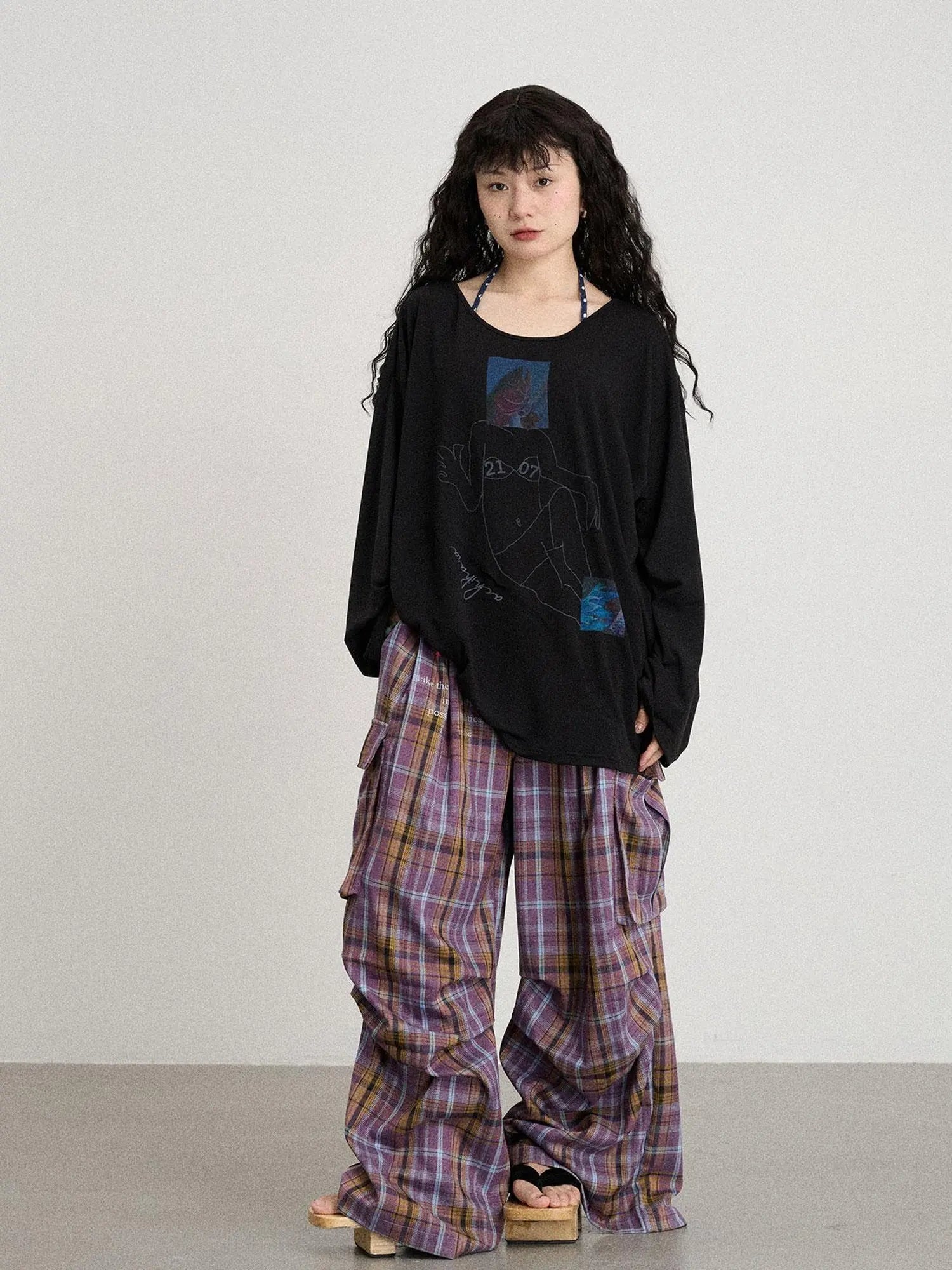 Unstoried Plaid Wide Leg Trousers