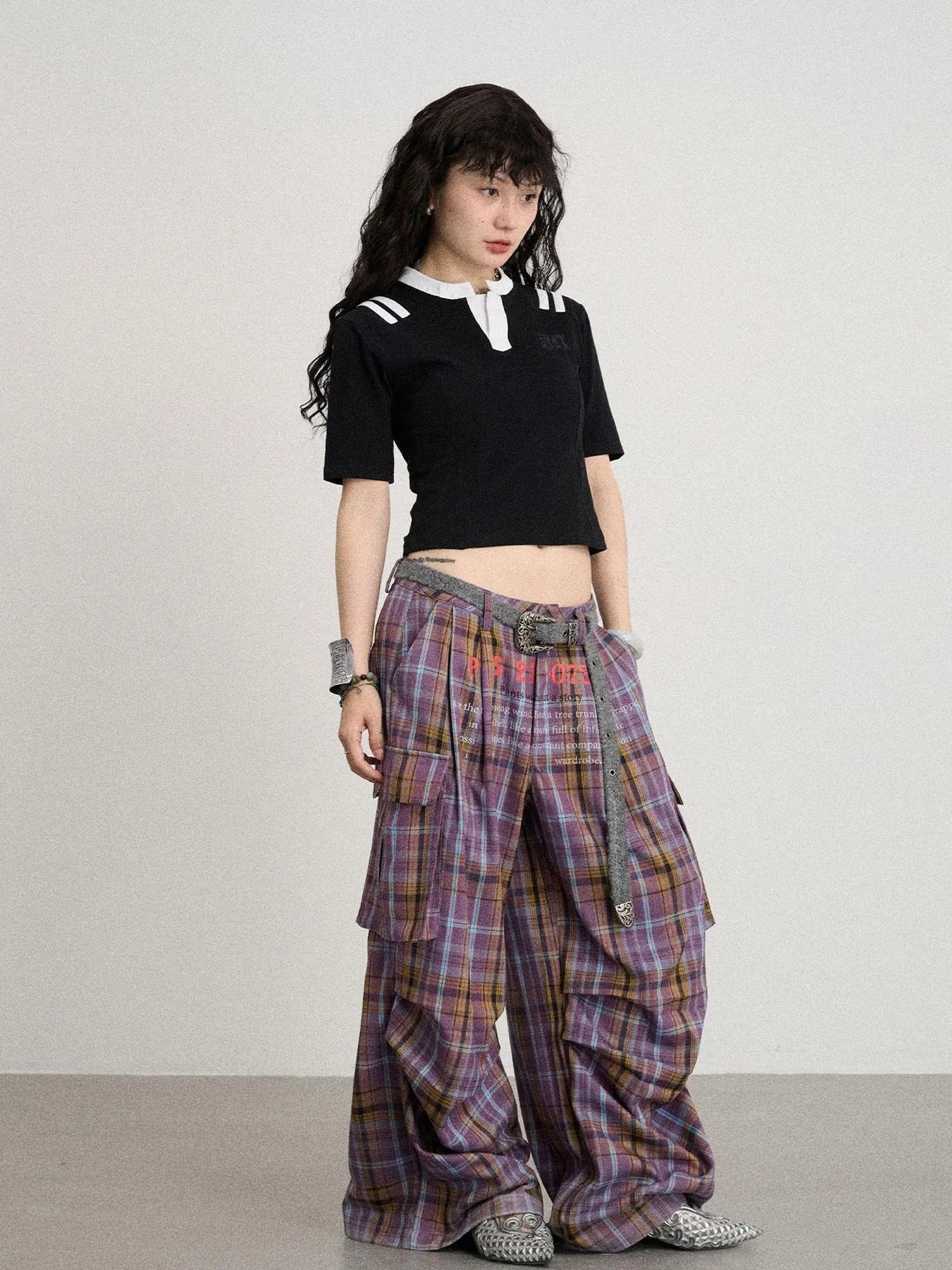 Unstoried Plaid Wide Leg Trousers