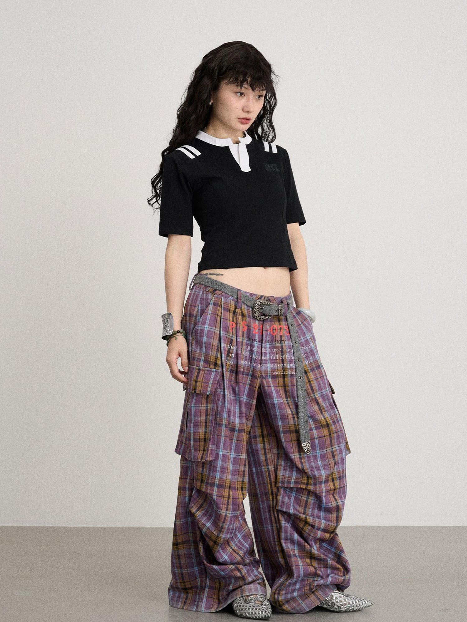 Achihara Unstoried Plaid Wide Leg Trousers