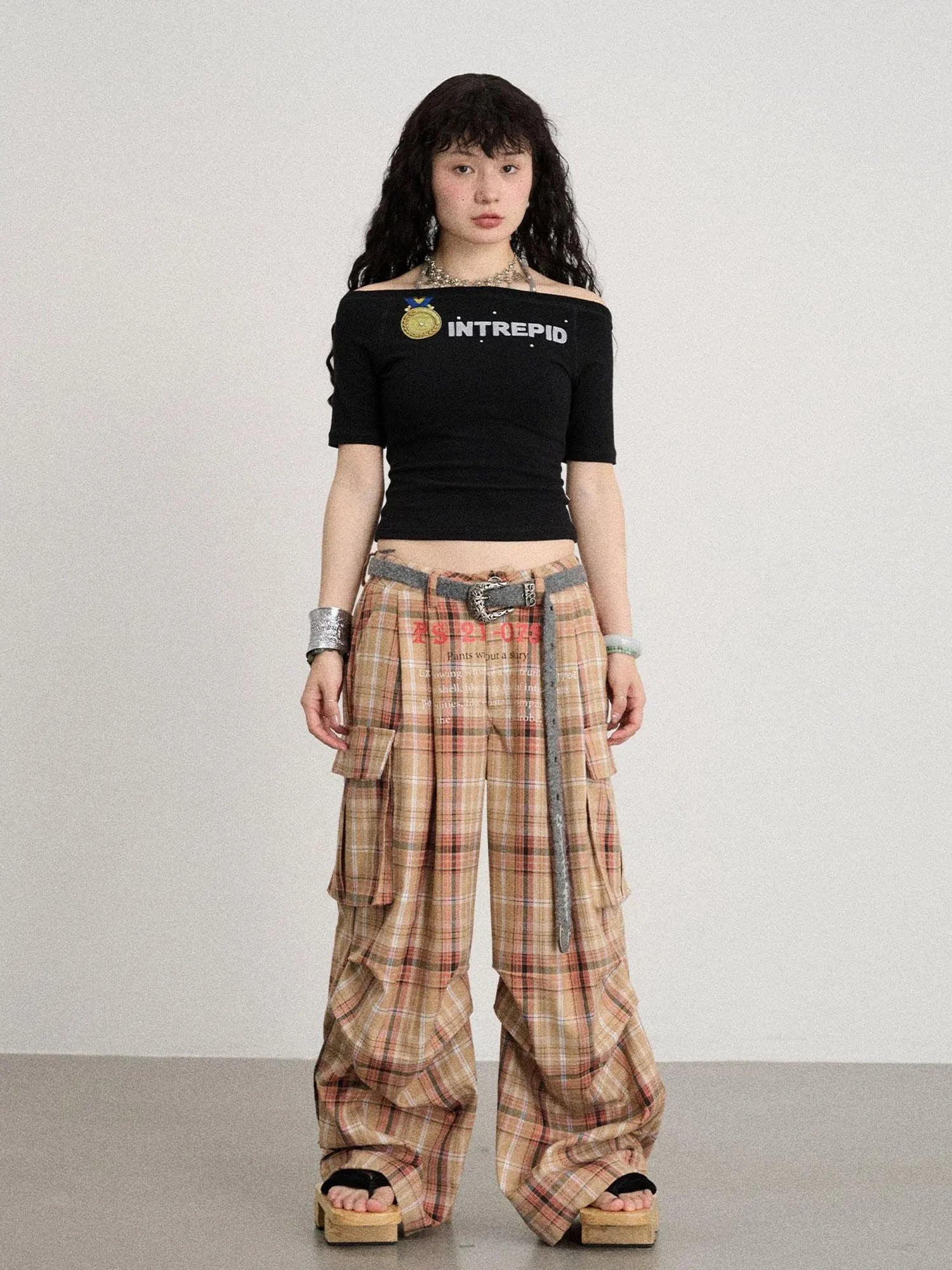 Unstoried Plaid Wide Leg Trousers