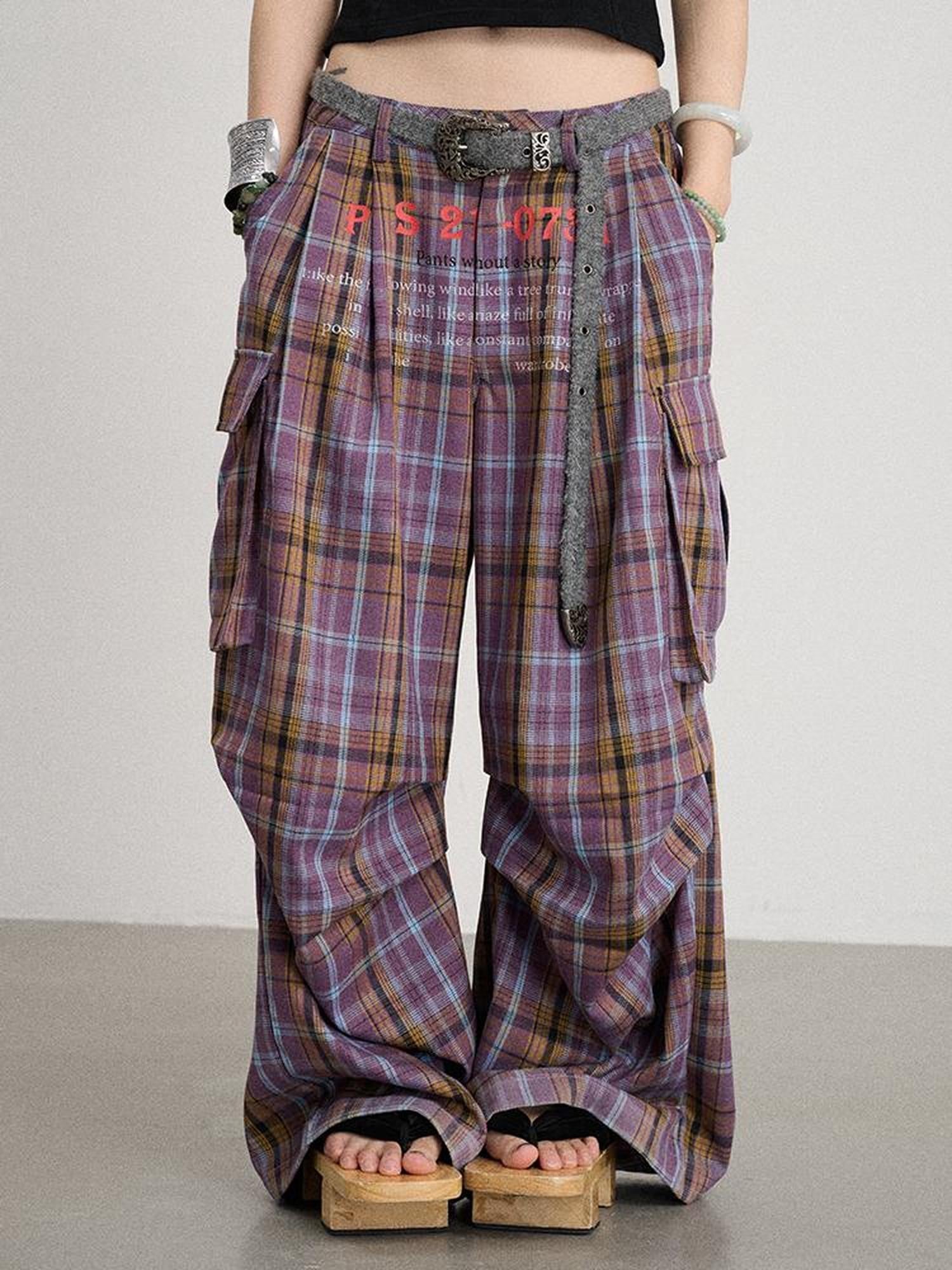 Achihara Unstoried Plaid Wide Leg Trousers