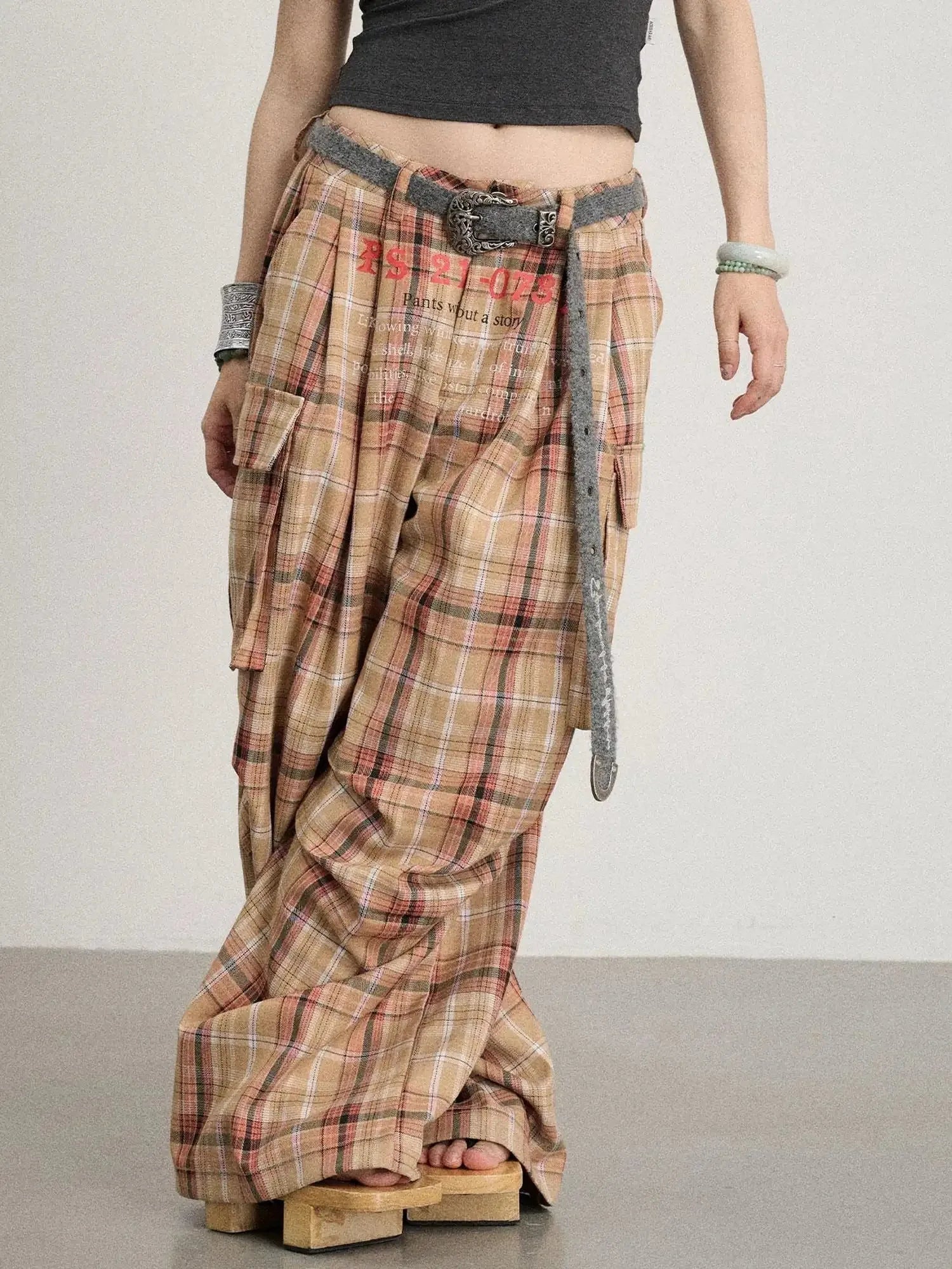 Unstoried Plaid Wide Leg Trousers