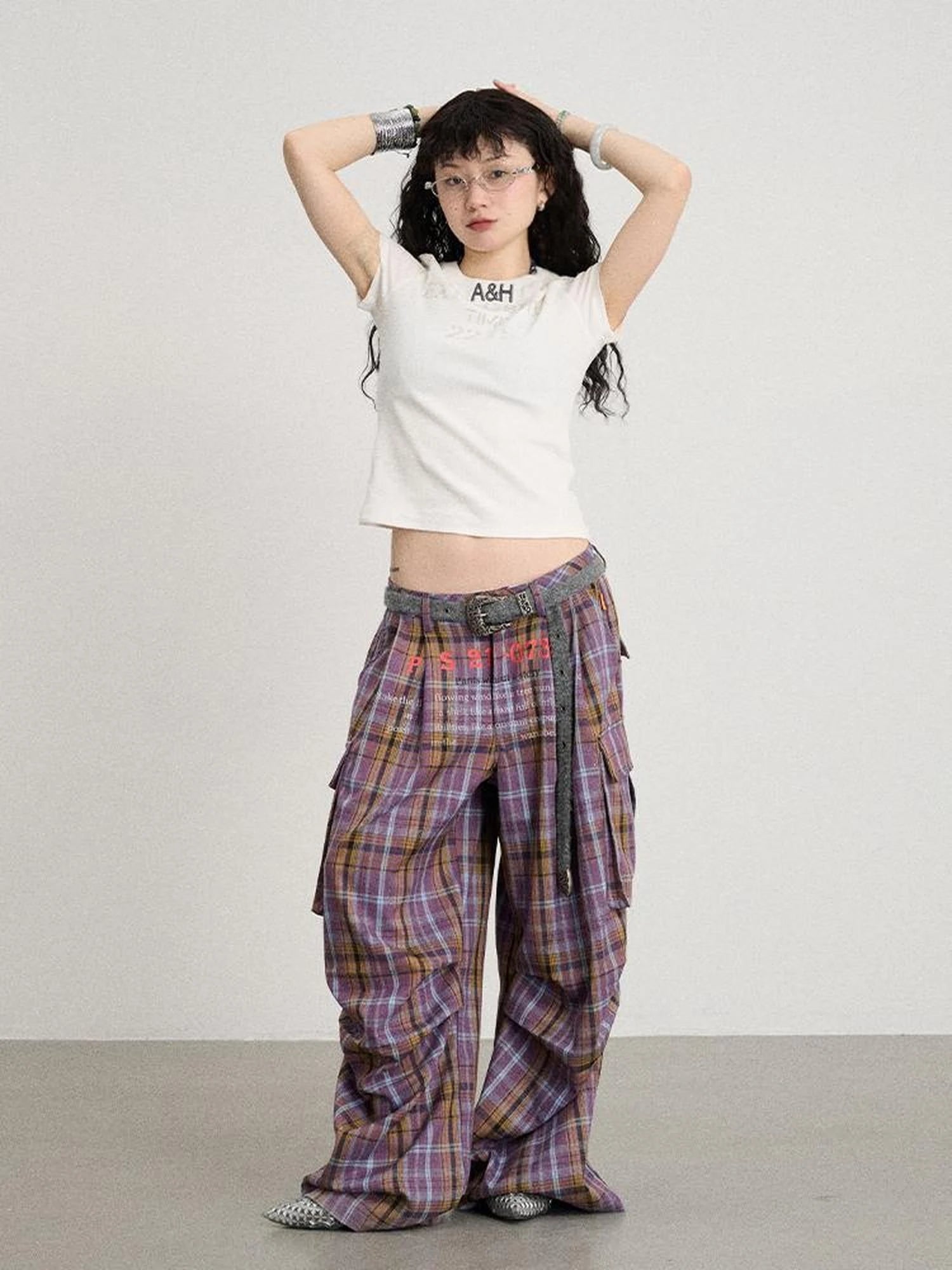 Unstoried Plaid Wide Leg Trousers